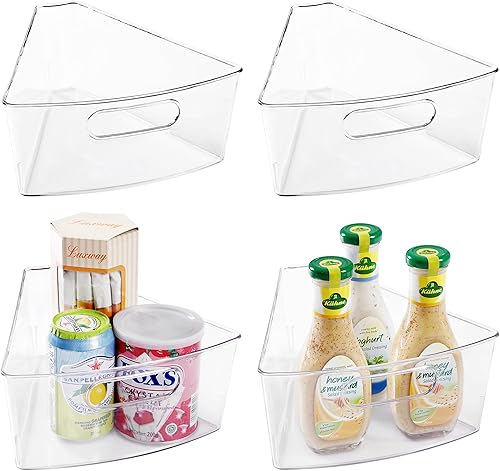 Oubonun Lazy Susan - Juego de 4 organizadores de plástico transparente de 10.2 x 9.4 x 4 pulgadas con asa, contenedor de 4 pulgadas de profundidad,