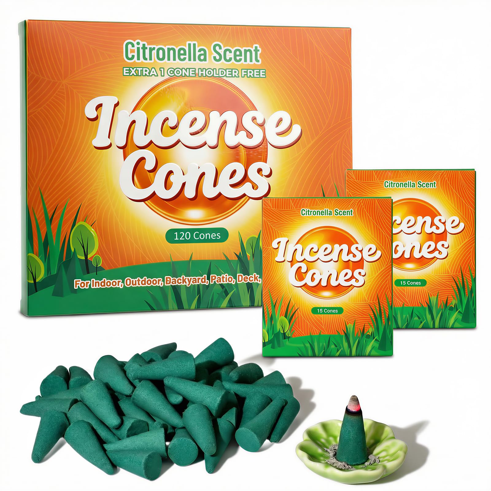 SCENTORINI Cônes d'Encens Citronnelle 120pcs Extérieur Jardin Balcon Terrasse