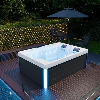 Tronitechnik® Outdoor Whirlpool Spa ELBA Außen Badewanne weiß 210cm x 150cm mit Heizung, Hydromassage, Sanitäracryl und Farblichtherapie