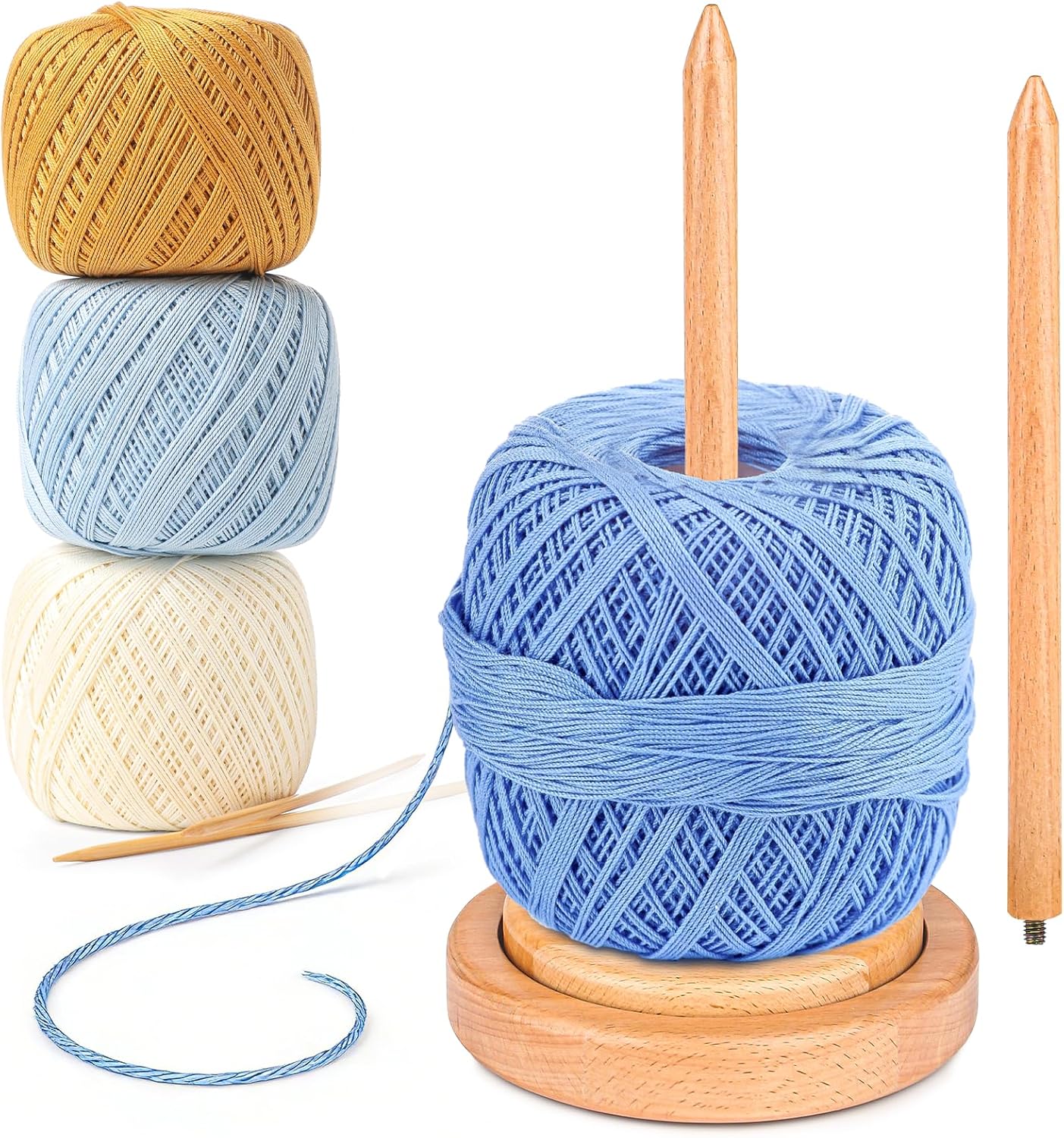 Ecoofor Yarn Holder for Crocheting and Knitting, Easy Install Wooden Yarn Spinner with Stable Base, Smooth Yarn Feeding Dispenser for Crochet & Knitting - Large
