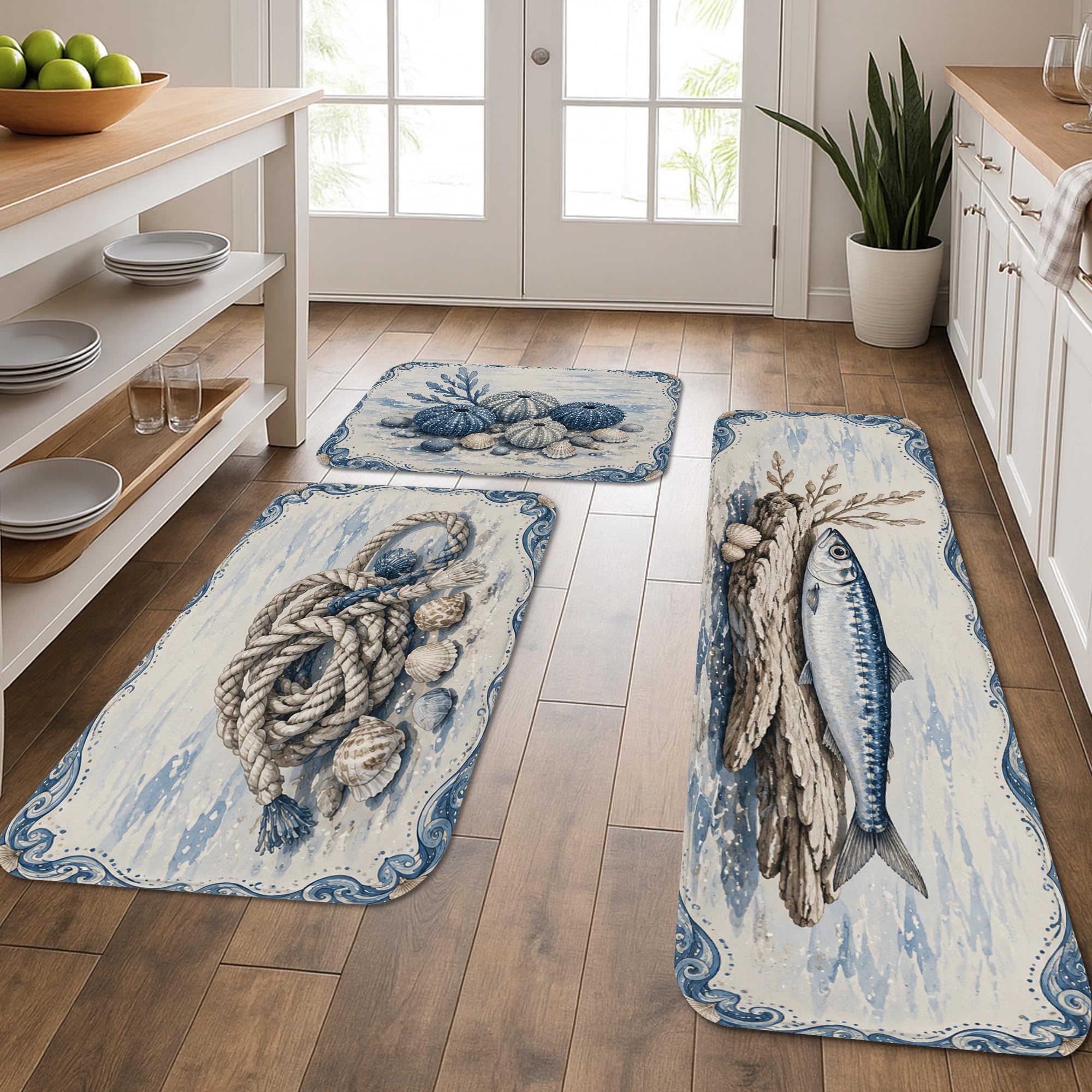 Tapis de cuisine confortables lot de 3 tapis de sol océan lavables pour évier
