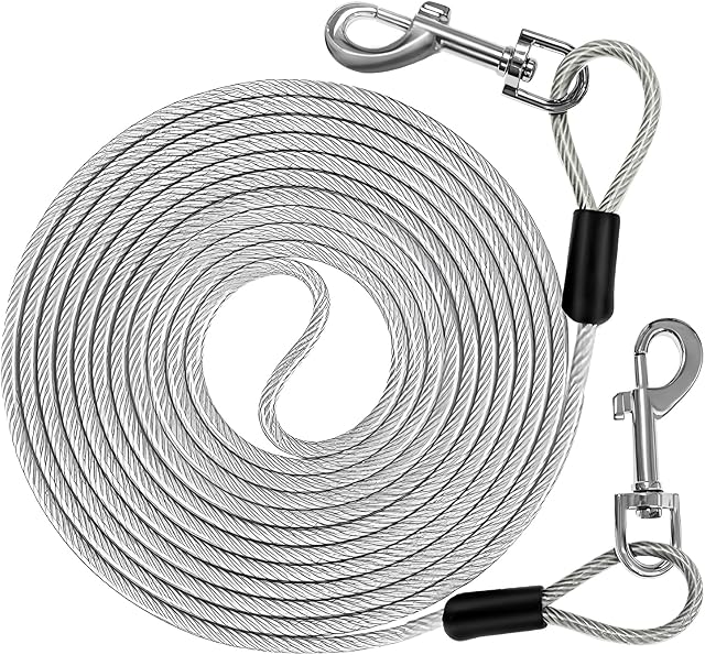 Tie Out Cable for Dogs, 20 FT Heavy Duty Dog Leads Chains for Large Dogs Up to 250 Pound, Dog Leash for Yard or Camping, Silver