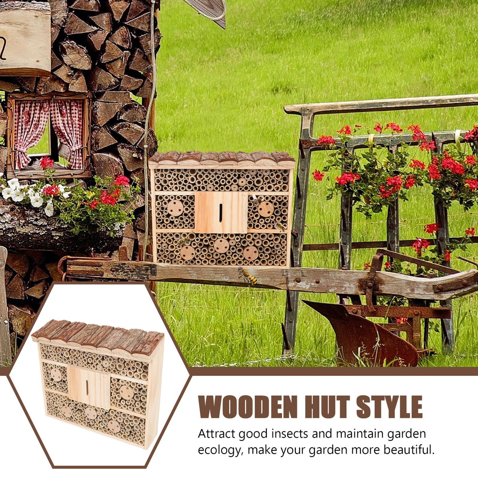 GALPADA Casa Delle Api in Legno Per Esterni, Casetta Insetti Da Giardino, Decorazione Naturalistica Per Habitat Api e Farfalle, Struttura Aperta, Accessorio Ecologico Patio e Prato