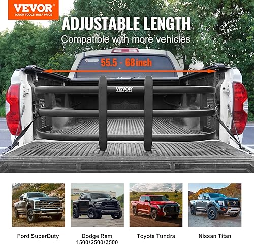 Vista 14 de VEVOR Extensor de caja de camión, extensor retráctil de aluminio para puerta trasera, longitud ajustable de 51.6 a 64 pulgadas, requiere taladro, se