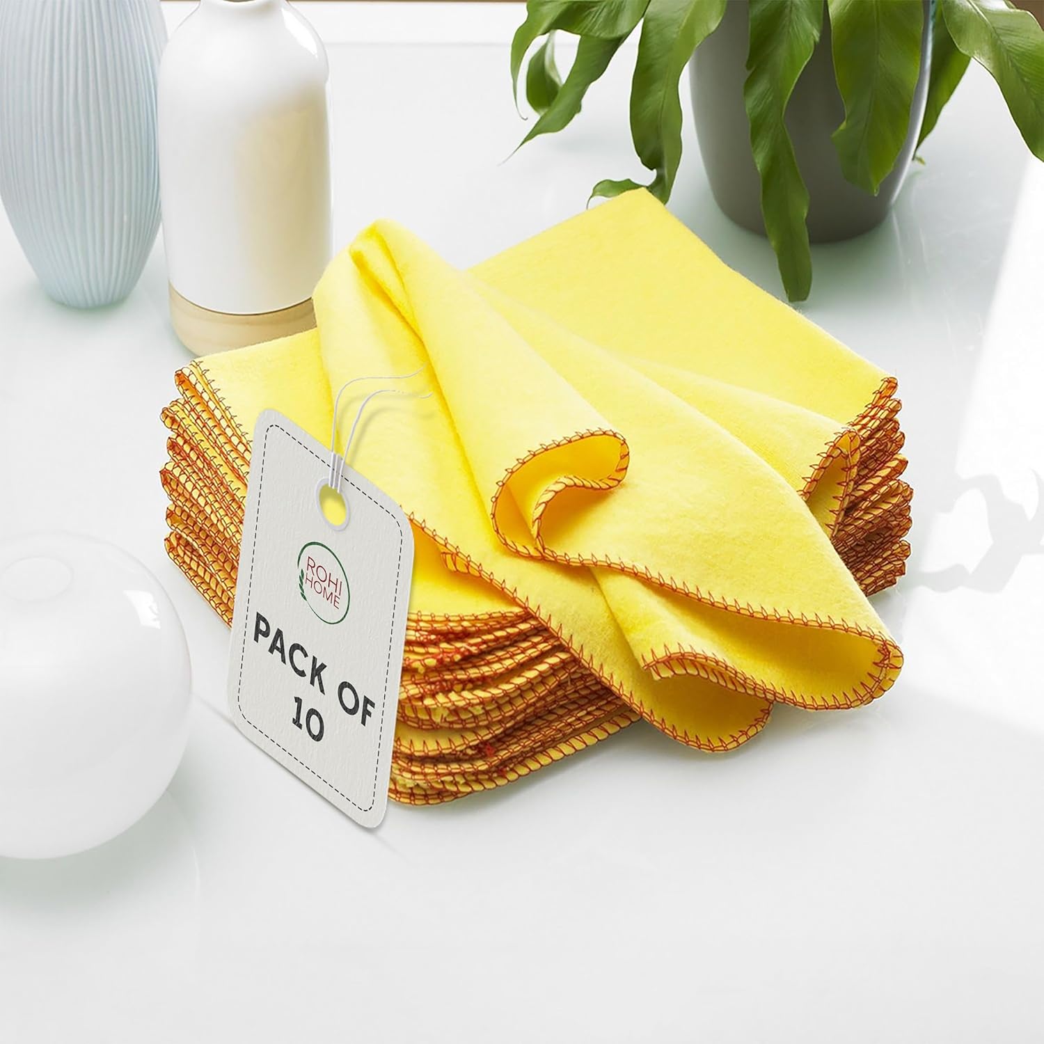 ROHI MultiPurpose Cleaning Cloths Pack of 10 Extra Strong Yellow Duster 100 Cotton Dusting