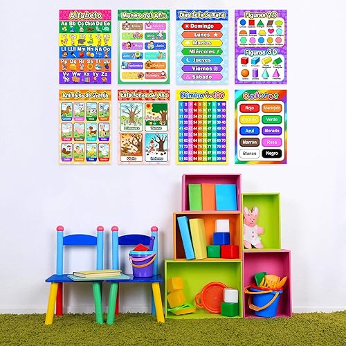 Miniatura 7 de Outus Póster educativo en español, póster de aula en español para niños pequeños, tabla de aprendizaje para preescolar, primaria y decoración de