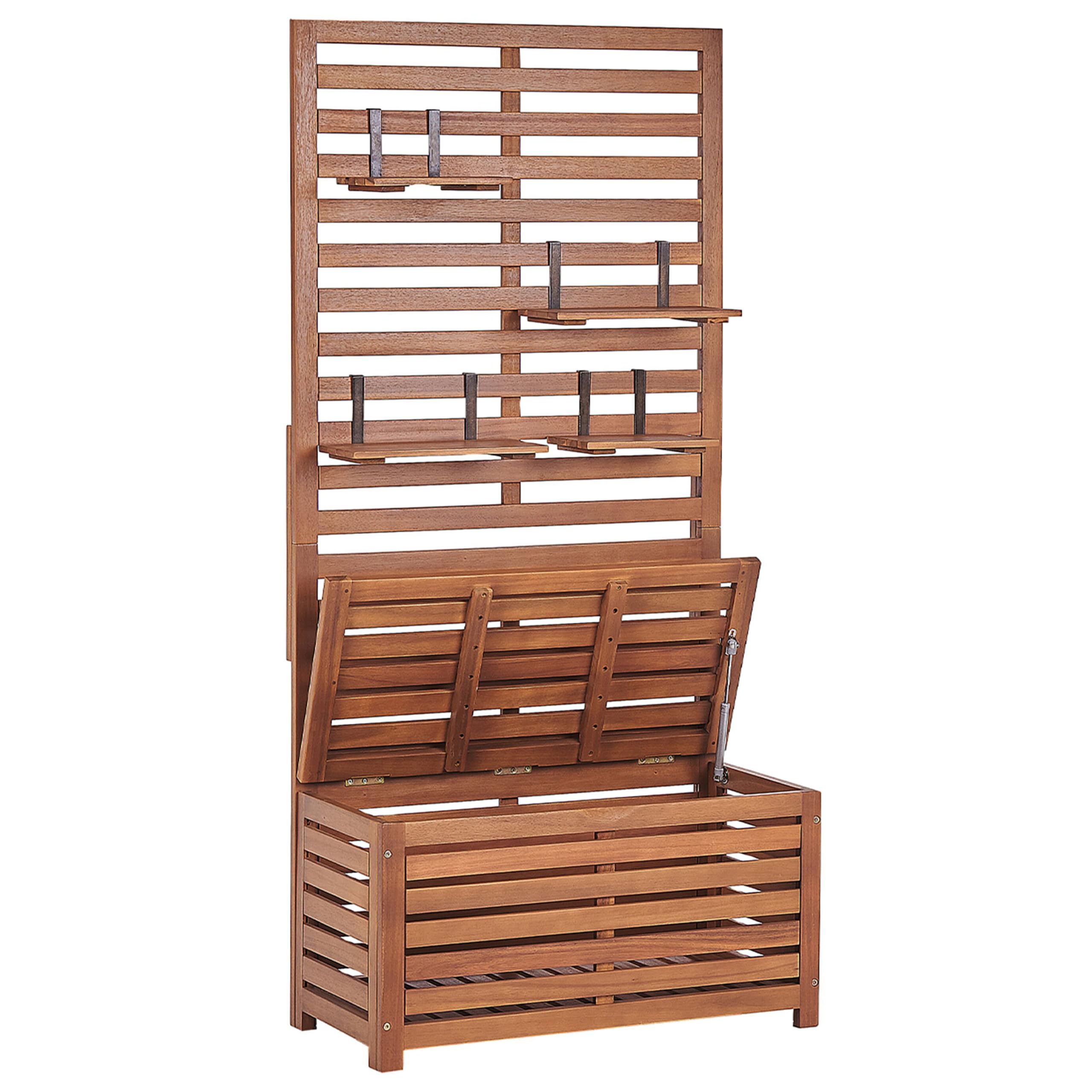 Panca da giardino in legno di acacia 80 cm con mensole e pannello