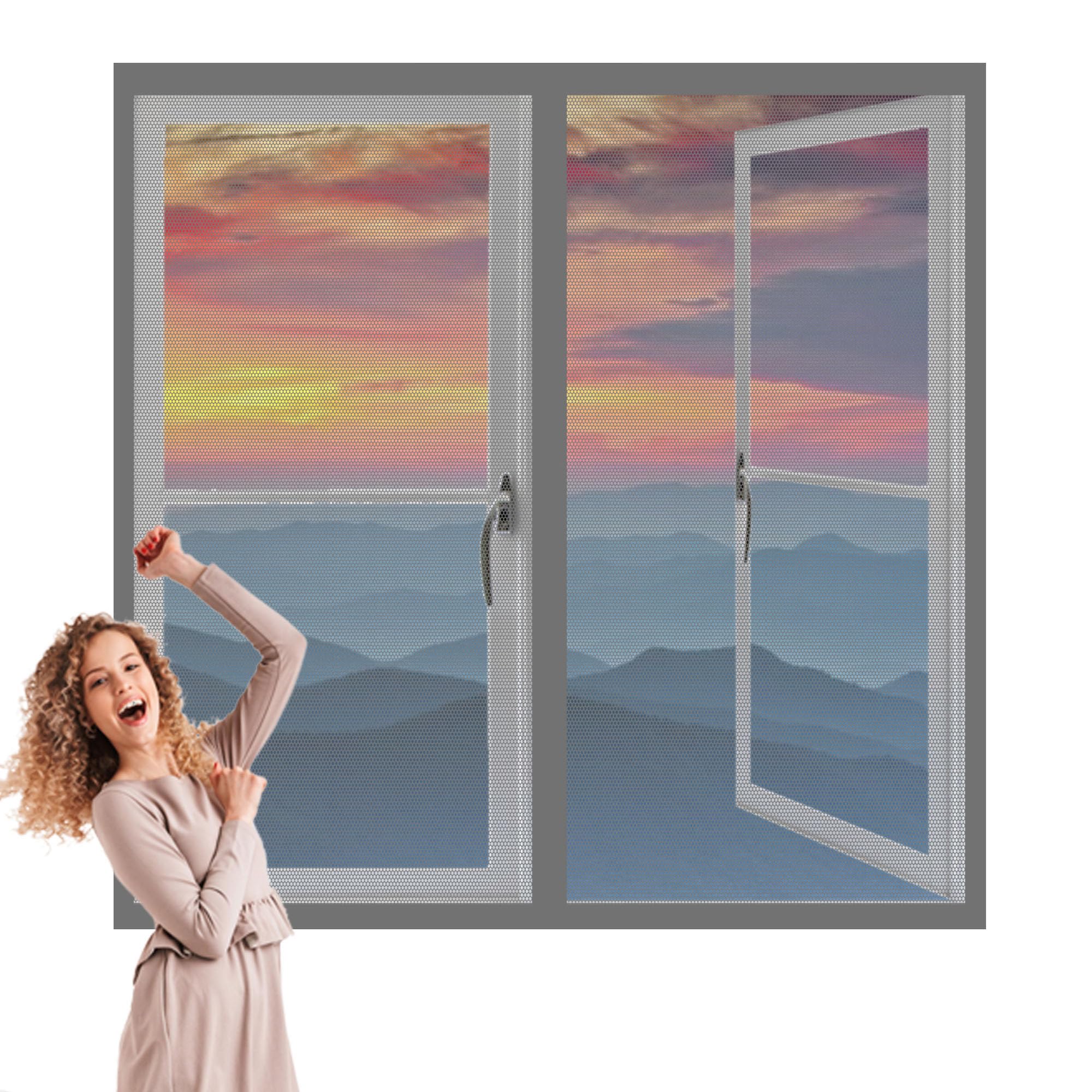 Wruijio Grey Magnetic Fly Screens Windows 165 X 75 Cm With Selfadhesive Selfadhesive Window Screen Mesh Easy Installation For Home, Office, Bedroom, Living Room Kitchen,