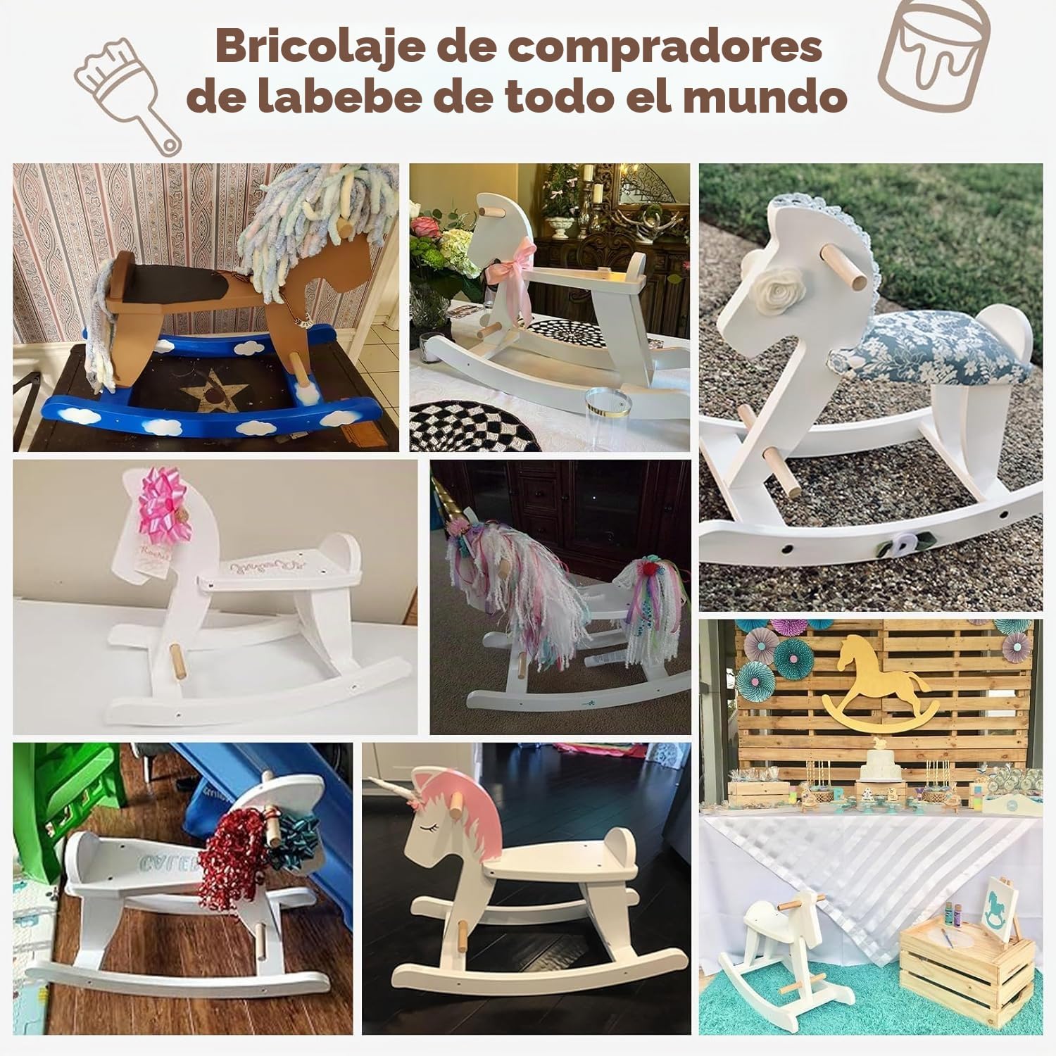Labebe Bebé Mecedora Madera Blanco, Caballito Blanco para bebé 1-3 años, Caballo Mecedora Caballo pequeño/Columpio niño/Caballito/Animal Swing