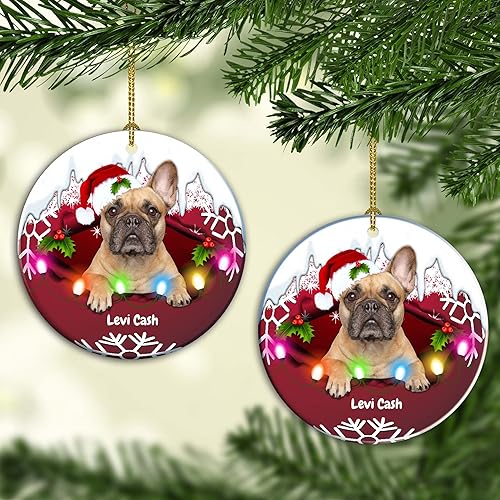 Miniatura 2 de Adorno personalizado para árbol de Navidad de perro Bulldog francés, regalo para amantes de los perros, adorno de Navidad personalizado de bulldog