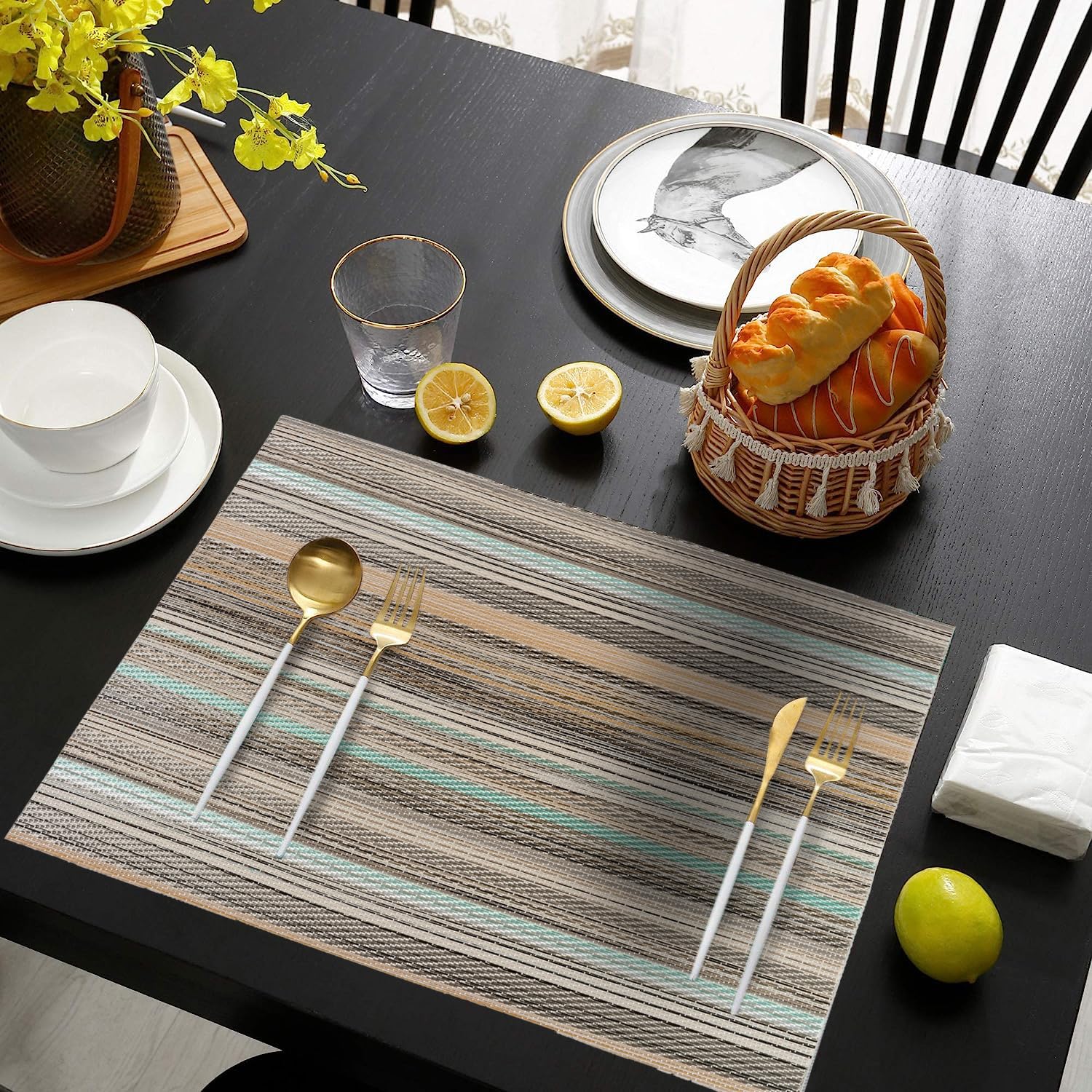 IPEA Tischsets Abwaschbar 45 x 30 cm - 6er Set - Für Abendessen, Mittagessen, Frühstück - Hitzebeständig, rutschfest, Schmutzabweisend für Küchentisch und Wohnzimmer - Platzsets Abwischbar - Beige