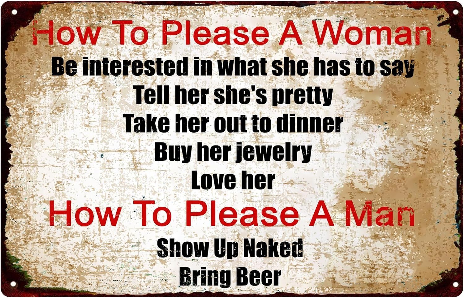Anceky Style-2 How To Please A Woman And A Man Tin Signs Vintage Funny Metal Sign Bar Decor Home Cafe Garage Man Cave Decoration 8X12 Inch