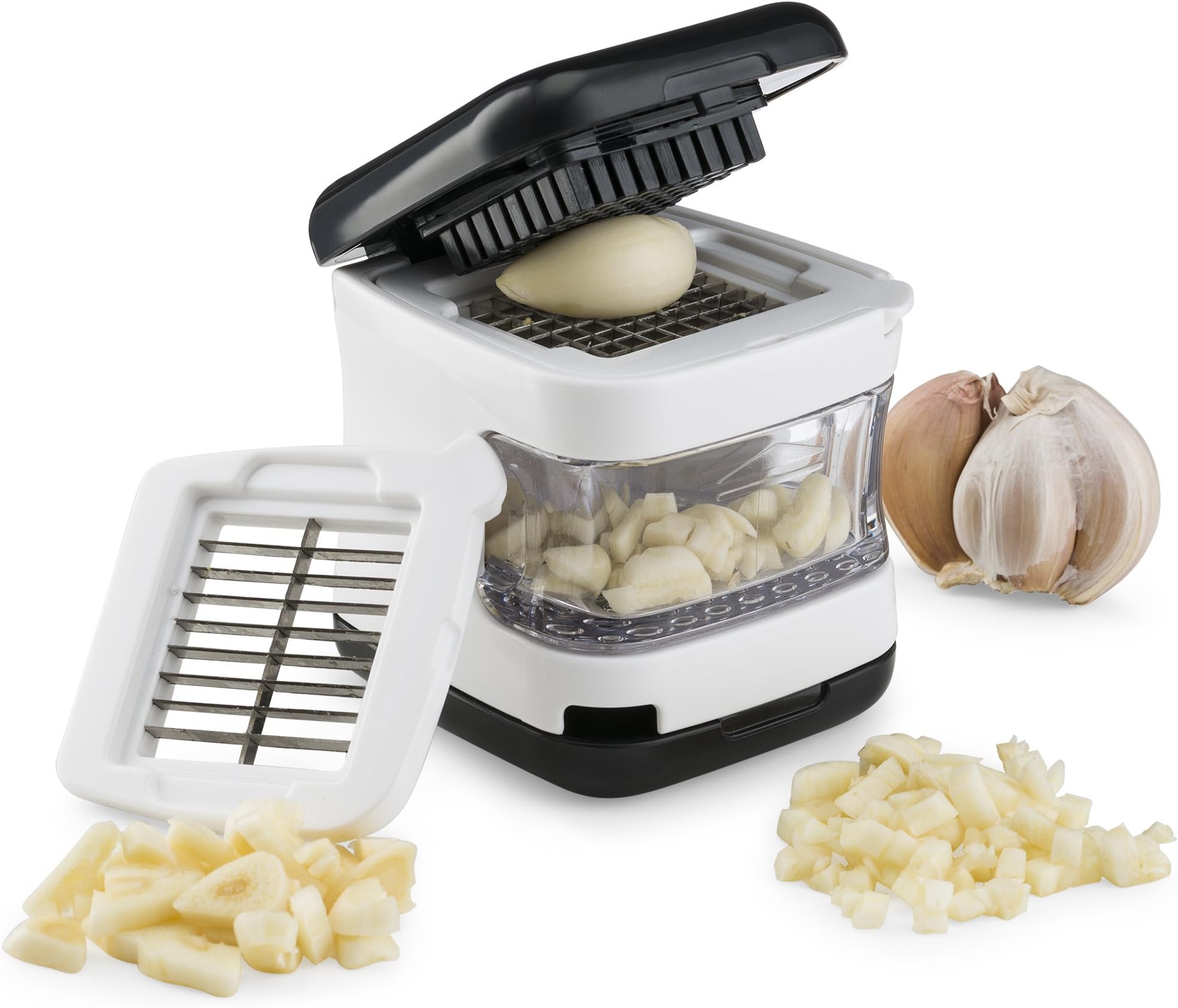 Kitchen Gizmo, Garlic Press- Innovative 3-in-1 Garlic Cube, Slicer, Crusher and Dicer - Easily Slice or Cube Garlic Cloves Without The Mess