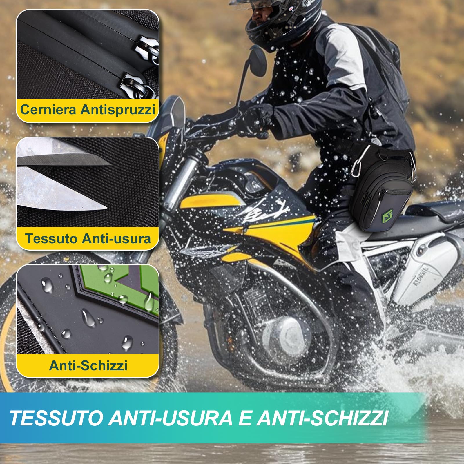 Eshow Marsupio da Gamba Moto, Borsa Cosciale Espandibile con Striscia Riflettente e Cintura Regolabile per Uomo Donna, Borsello Sportivo Nero