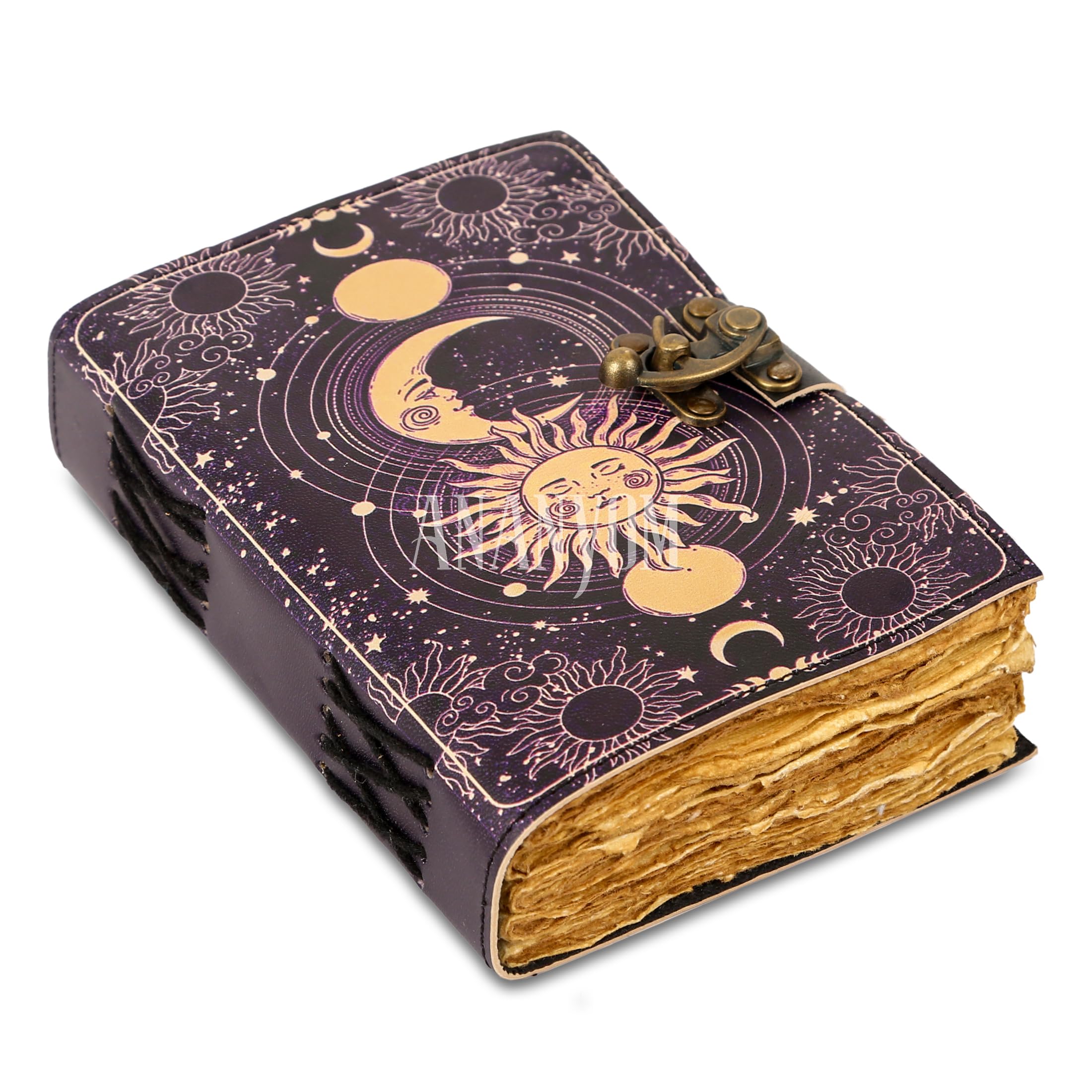 ANANYOM Handmade Leather Journal, Great Gift (7 x 5 Inch) for Men & Women - Sun & Moon Vintage Leather Journal: Antique Handmade Deckle Edge Vintage