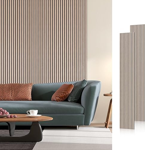 Miniatura 25 de Paneles acústicos de listones de madera, 94.5 x 12.6 pulgadas, cada panel de pared de listones de madera, color nogal, paquete de 4 Nuez,Negro