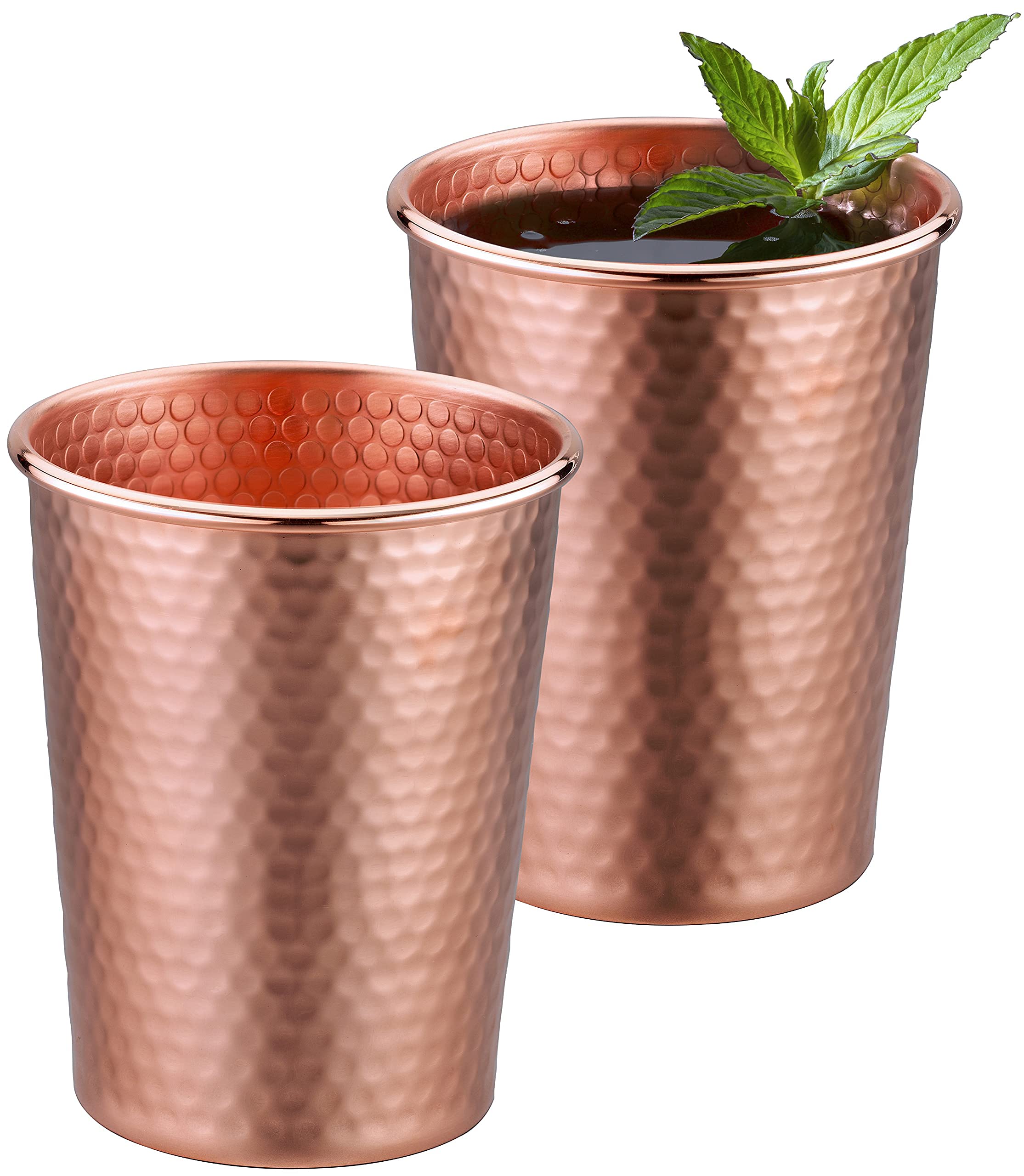 DEMMEX (Set of 2) 2021 Stunning 1mm Thickest Solid Unlined Uncoated Hammered Copper Water Moscow Mule Tumbler, 18 Ounces