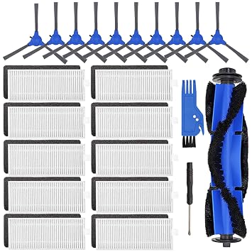 FFsign Replacement Parts for Eufy RoboVac 11S, RoboVac 15C, RoboVac 30, RoboVac 30C, RoboVac 12, RoboVac 35C Vacuum Filters Accessories Kit, 10 Pcs Side Brushes,10 Pcs Filter, 1 Roller Brush