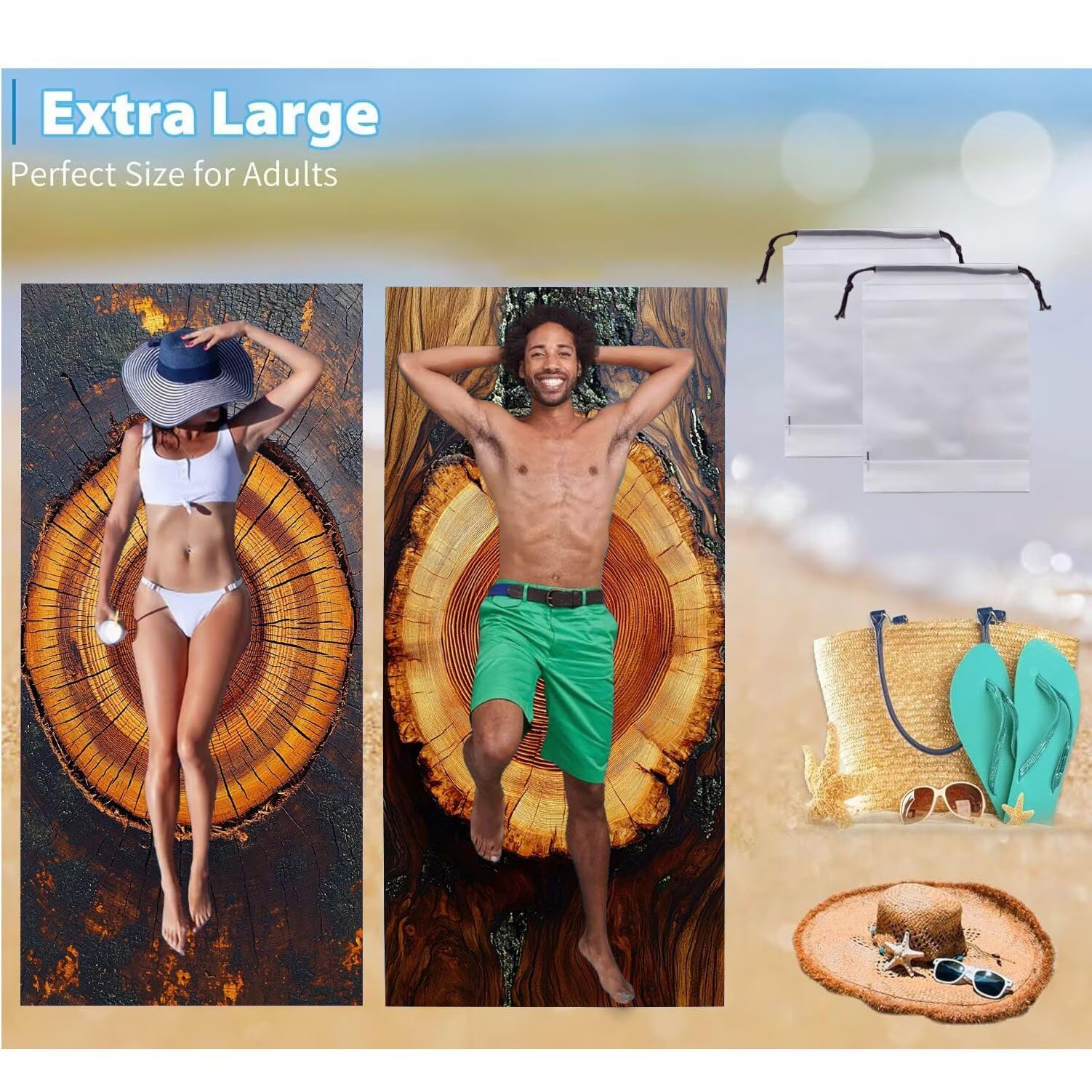 Ręcznik plażowy, 2 szt. ręcznik z mikrofibry z koła 90 x 200 cm, duży lekki i szybkoschnący ręcznik plażowy, ręczniki odpowiednie do sauny, dla mężczyzn, kobiet akcesoria plażowe n-895