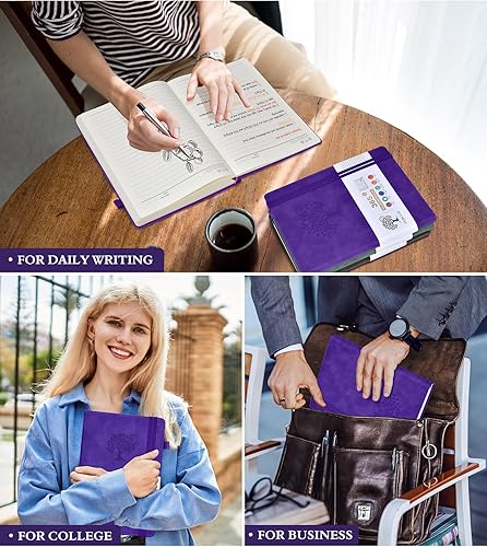 Miniatura 7 de Cuaderno rayado A5 de cuero, 365 páginas para mujerhombre, tapa dura, páginas gruesas de 100Gsm, para viajes, trabajo, escuela, toma de notas,