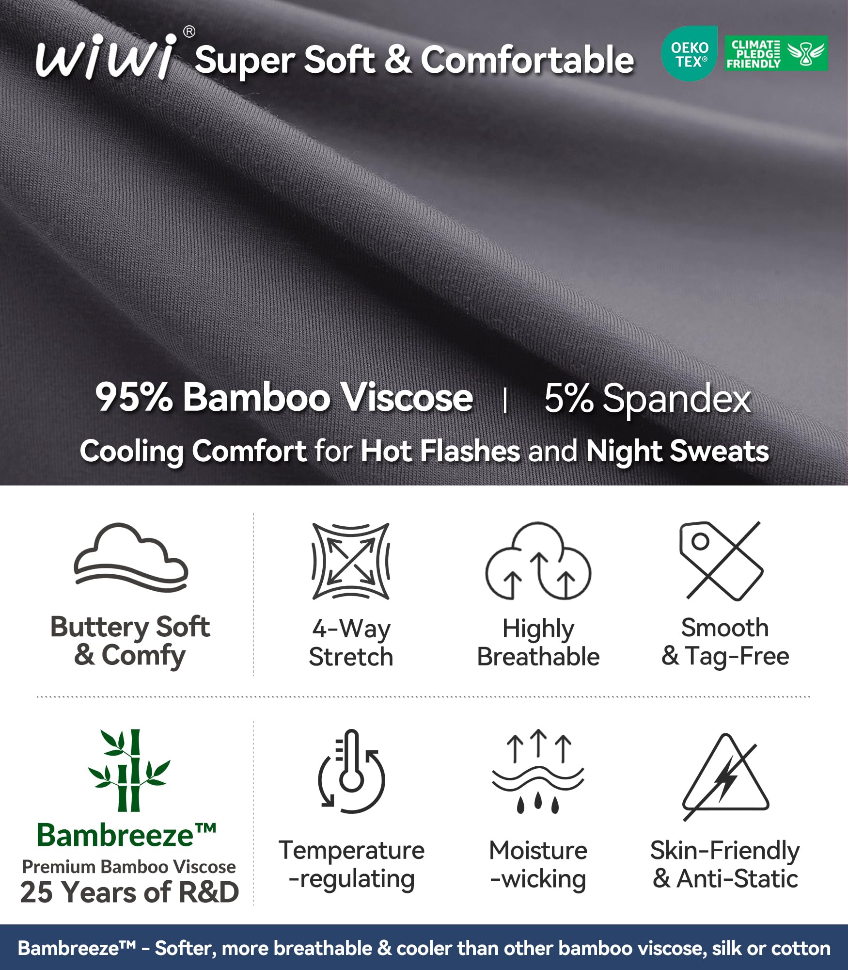 WiWi Pantaloni da pigiama da uomo in bambù, morbidi, pantaloni alti da salotto con coulisse con tasche pantaloni della tuta taglie forti S-4X
