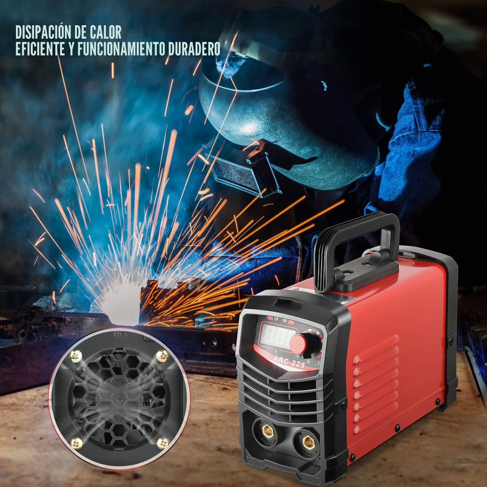 Soldador Inverter ARC 220V 225A, máquina de soldadura eléctrica portátil IGBT con pantalla digital LCD para soldadores y mantenimiento de diversos equipos (Rojo)