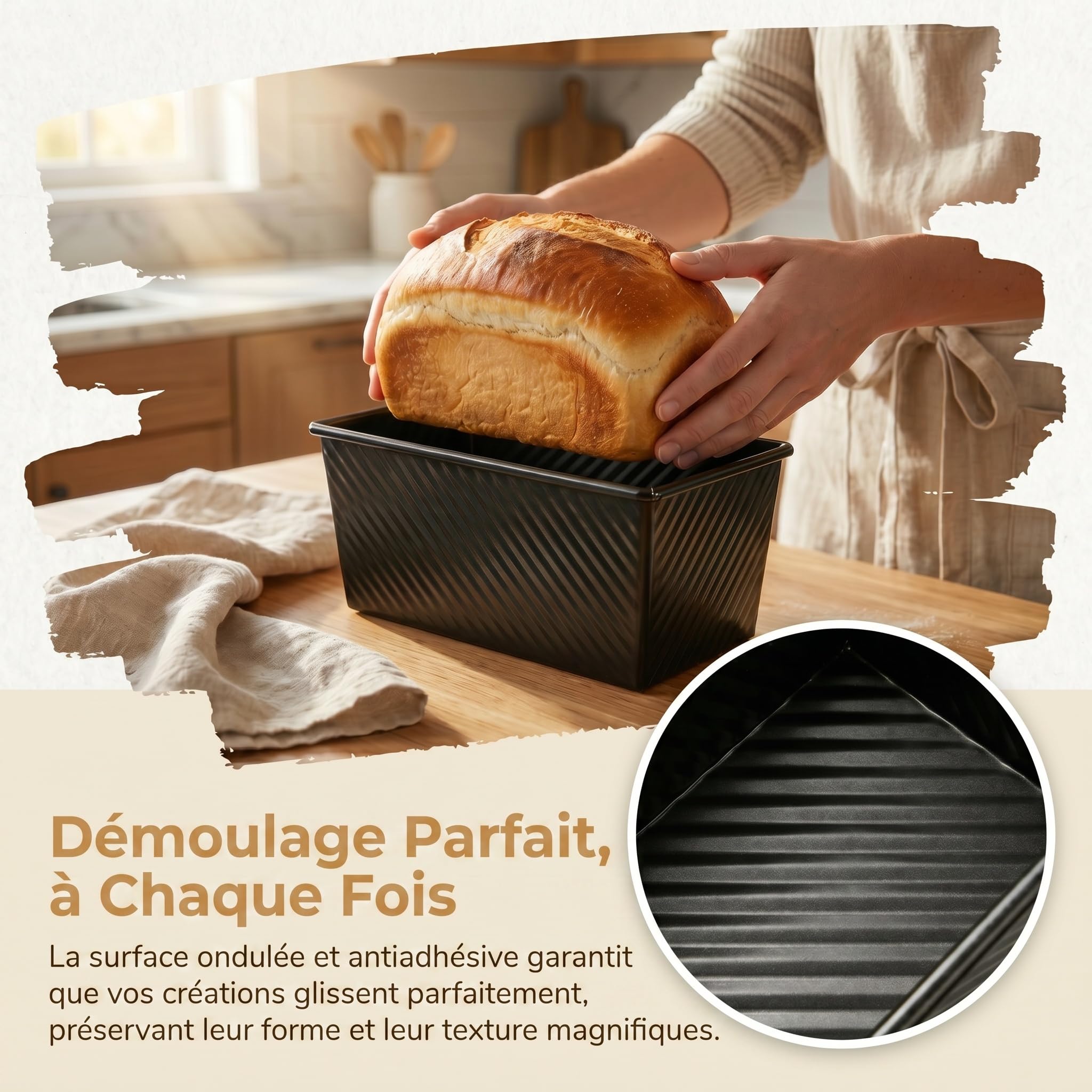 Lot de 2 1000+ 450g Moule Pain de Mie, Moule a Pain de Mie avec Couvercle, Acier au Carbone, Répartition Uniforme de la Chaleur, Idéal pour le pain de Mie et la Boulangerie Maison, Noir