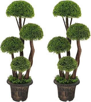 2 Pack 3FT Artificial Cypress Topiary Ball Tree for Home Office Front Porch