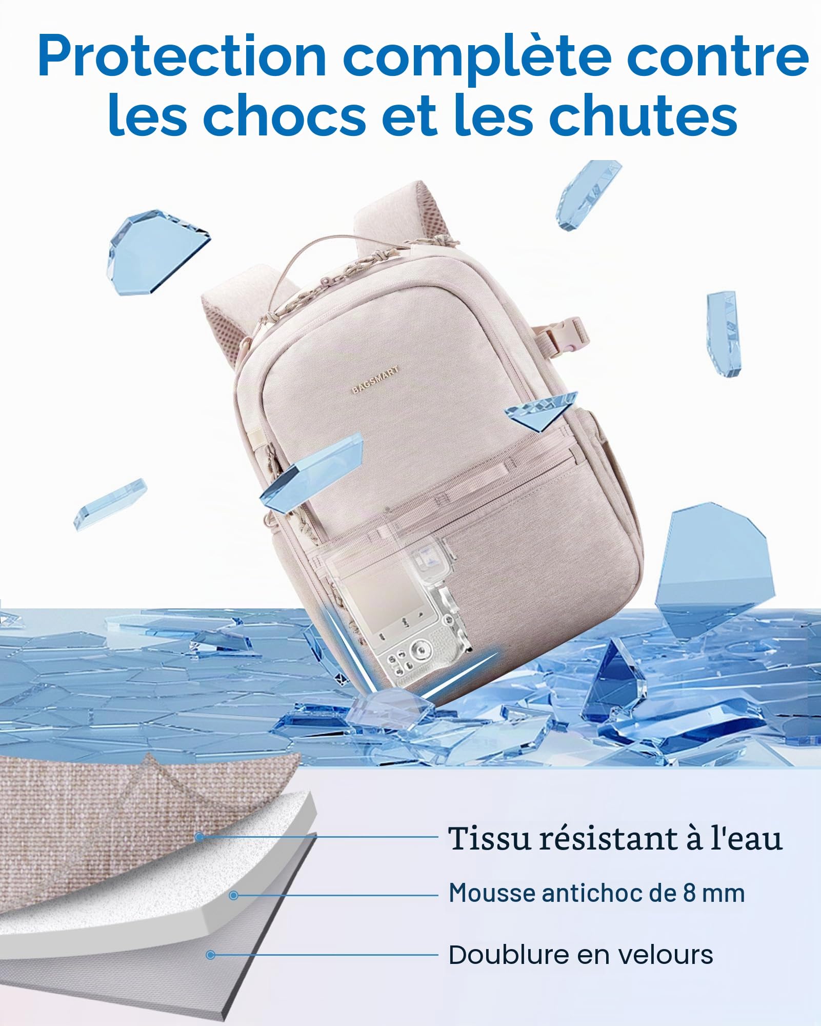 bagsmart Sac à dos pour appareil photo reflex numérique - Petit sac à dos pour appareil photo - Compatible avec les photographes - Bandoulière 2 en 1 - Convient pour iPad 12,9", Sony, Canon, Nikon