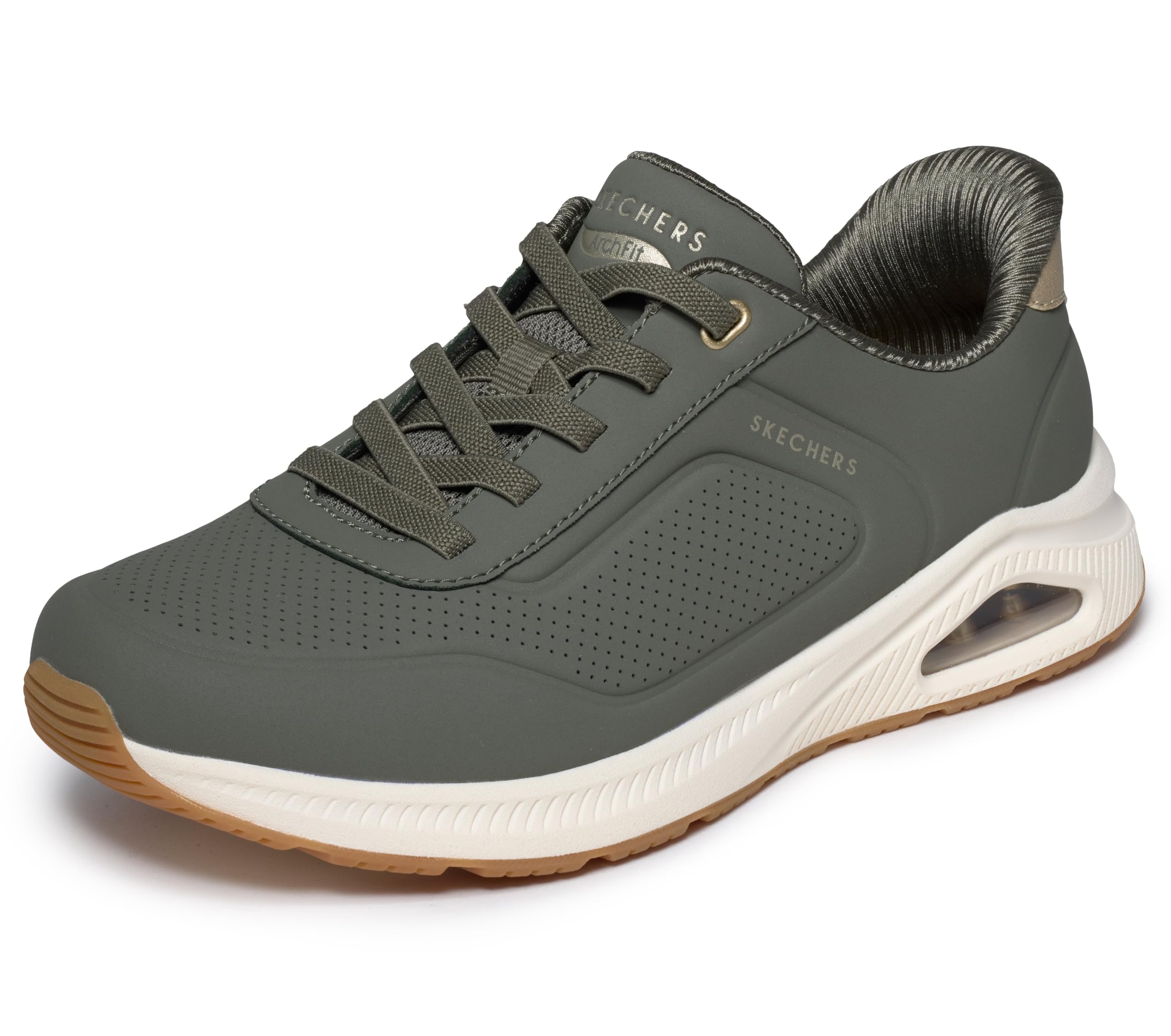 Skechers Women's Arch Fit Uno Slip-in Trainers, Olive Durabuck Mesh, 3.5 UK