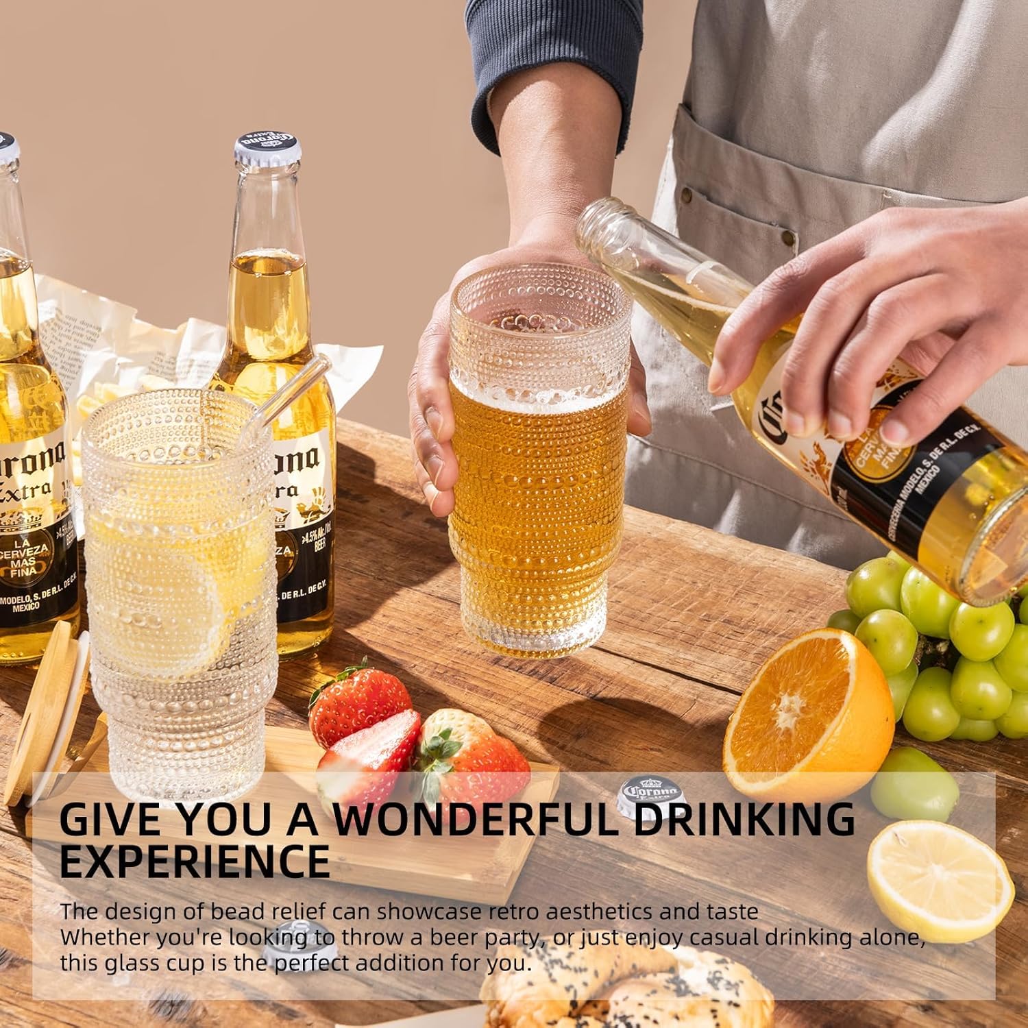 Drinking Glasses with Bamboo Lids and Glass Straw 4pcs Set,16oz Glass Tumbler Cups,Water Glasses,Iced Coffee Glasses,iced Tea Glasses,Beer Glasses,Ideal for Whiskey,2 Brushes - Image 2