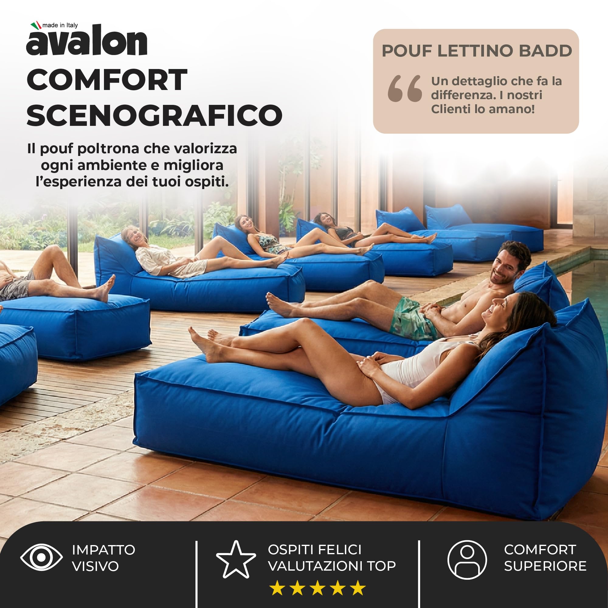 Avalon Pouf Chaise Longue da Esterno Impermeabile 70x160cm Grigio