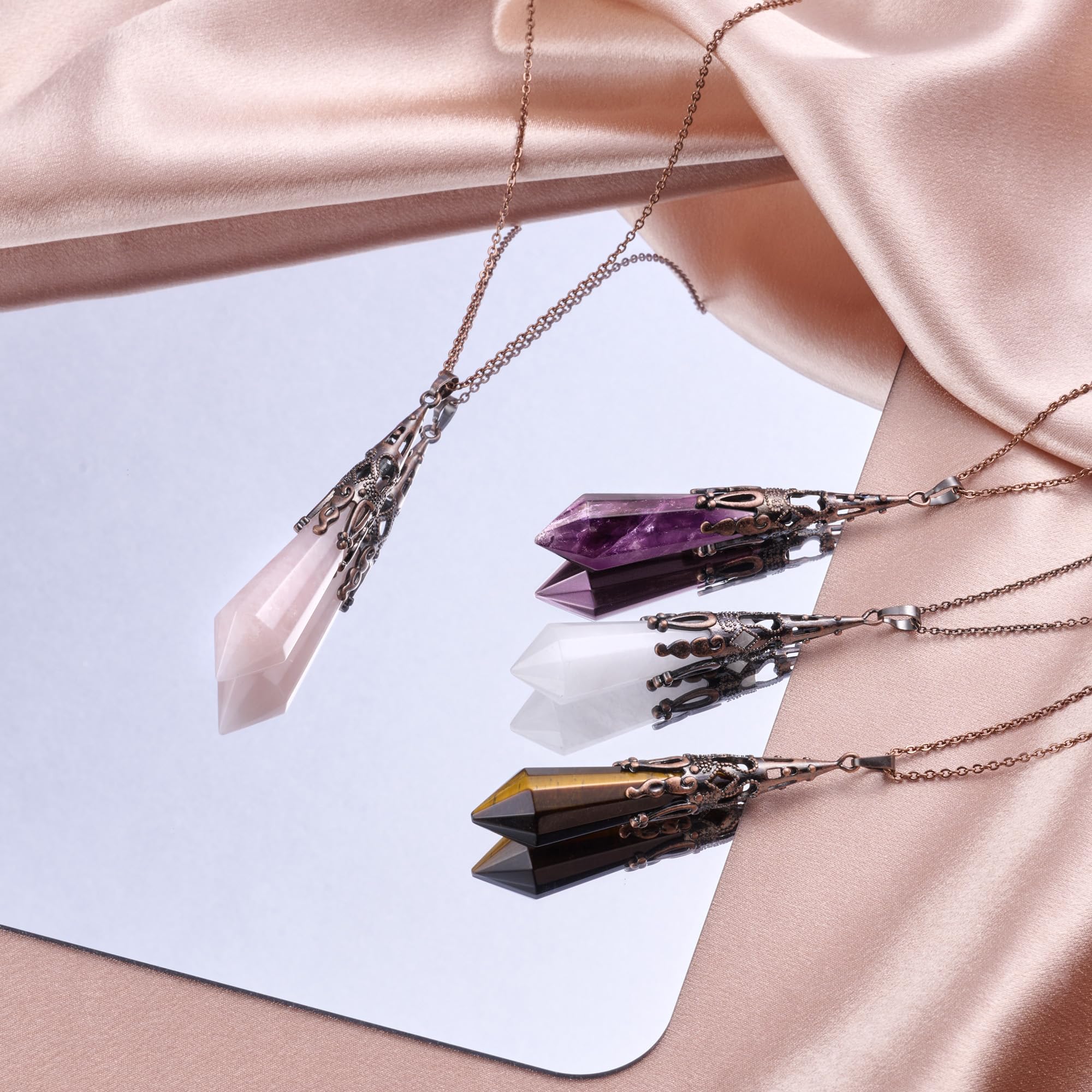 Bivei Retro Antique Brass Chakra Necklace 12 Facted Prism Prism Gemstone Quartz Crystal Stone Healing Pendant