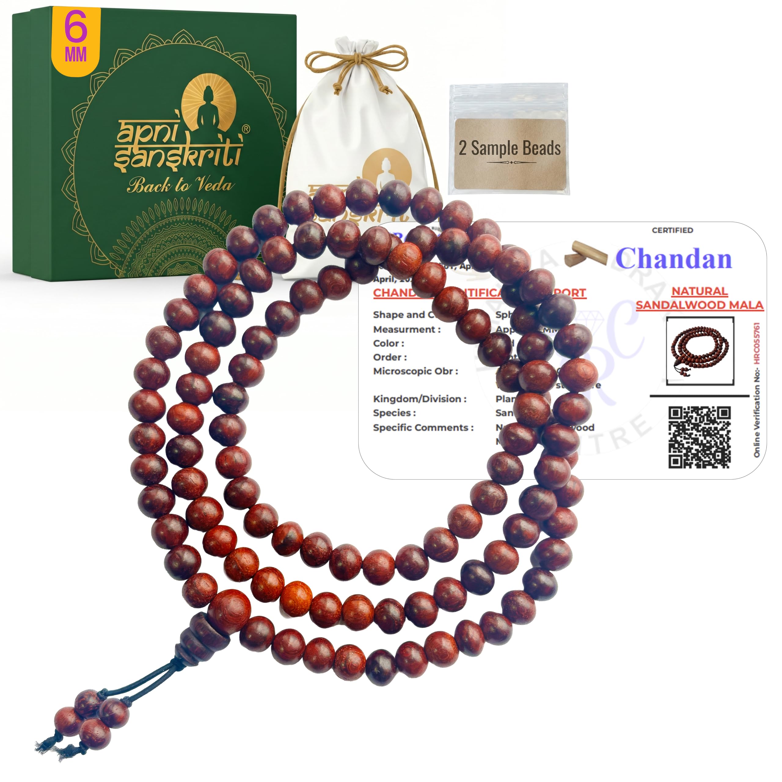 Apnisanskriti Lal Chandan Mala (Red Sandalwood Rosary) for Japa and Men & Women (7-8mm, Large Bead Size, 108+1 Beads, Lab Certified) - Natural Lal/Red Chandan Beads-image-13