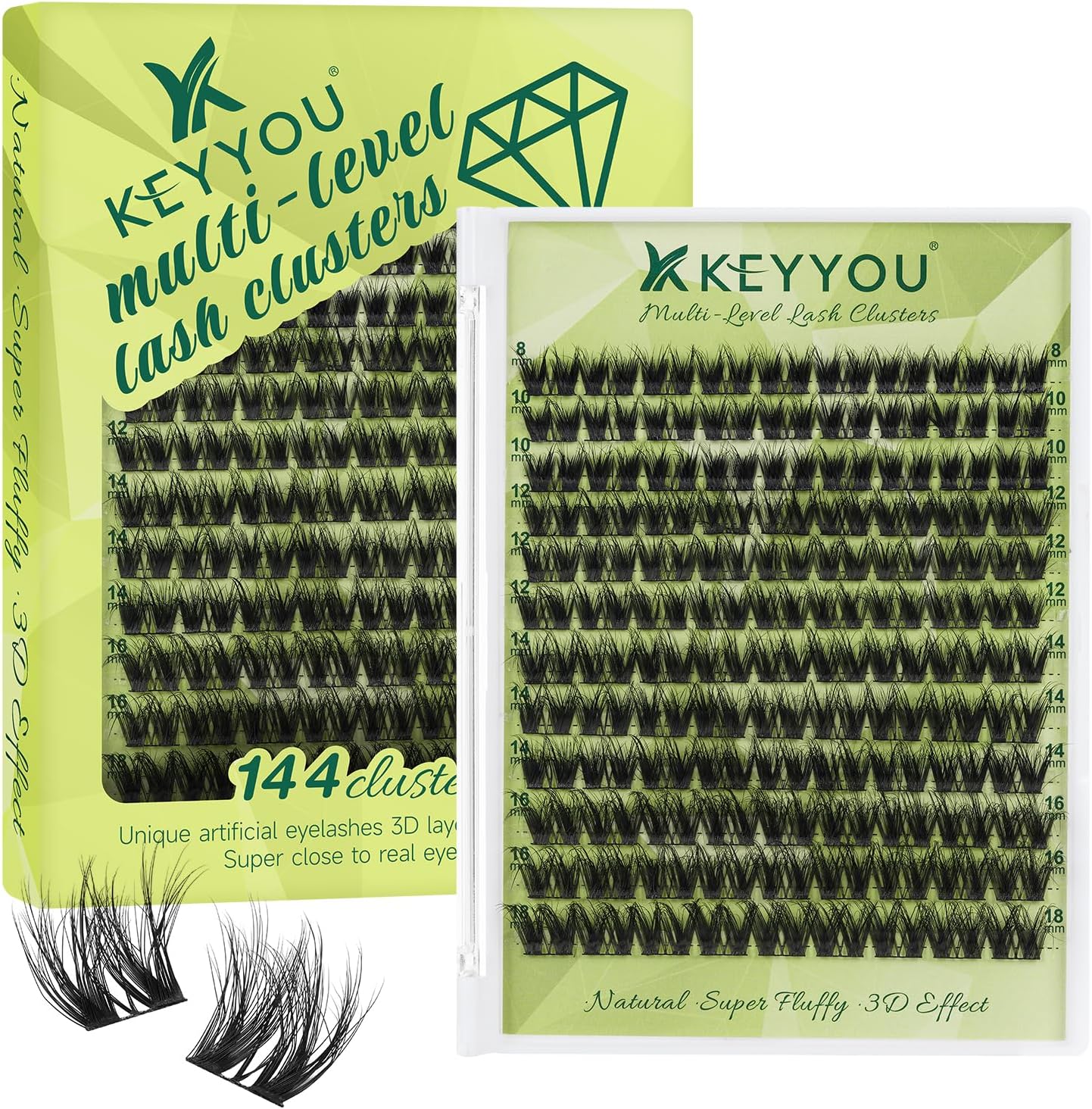 KEYYOU Lash Clusters 3D Effect Eyelash Clusters 108pcs D Curl PuffSilk V3D05 Wispy Lashes Cluster Lashes Natural Soft DIY Lash Extension at Home(PuffSilk V3D05-D-8-18MIX)