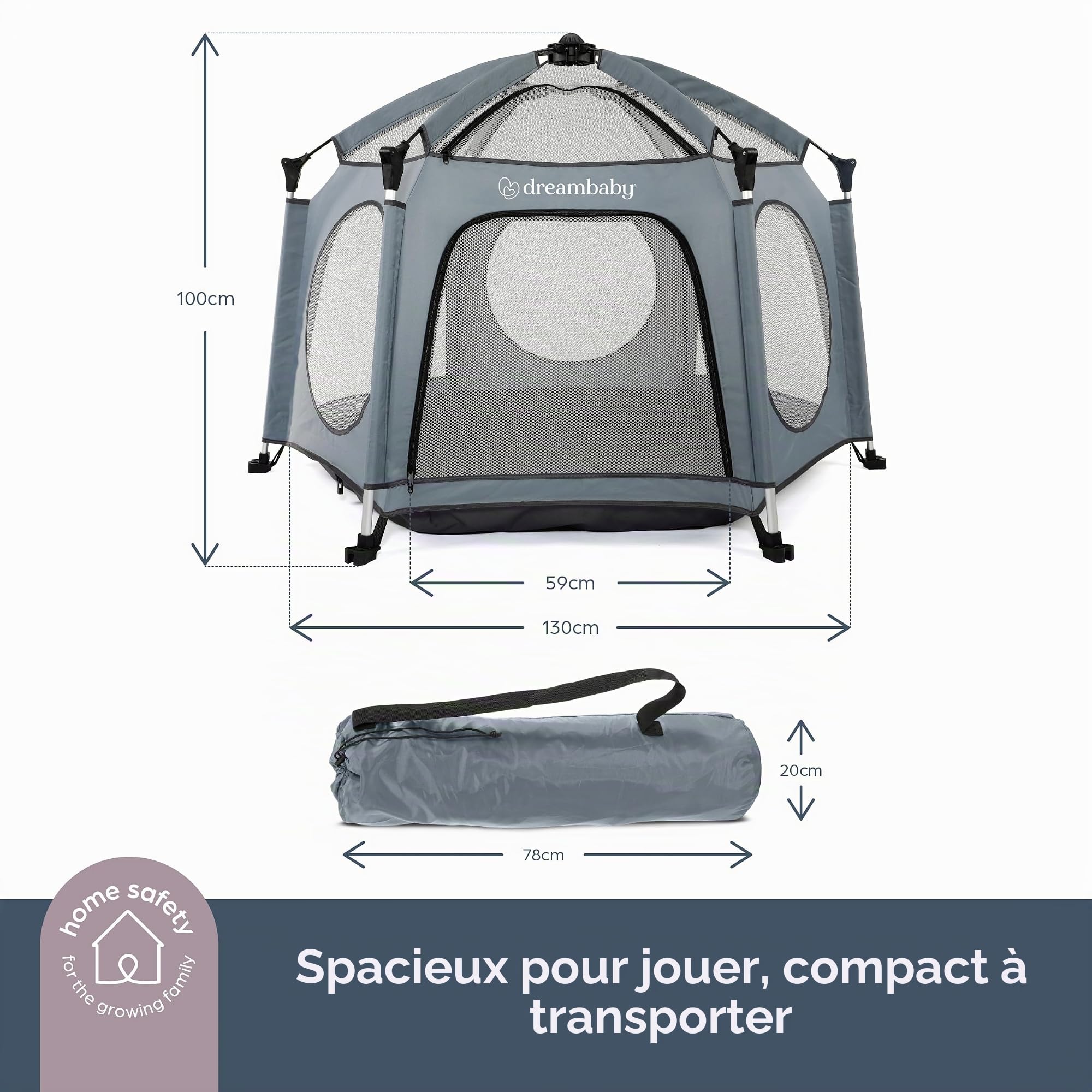 Dreambaby Adventure Parc pop-up pour enfants, intérieur et extérieur, parc portable avec base et auvent anti-UV, cour de jeu pliable pour bébé pour voyage