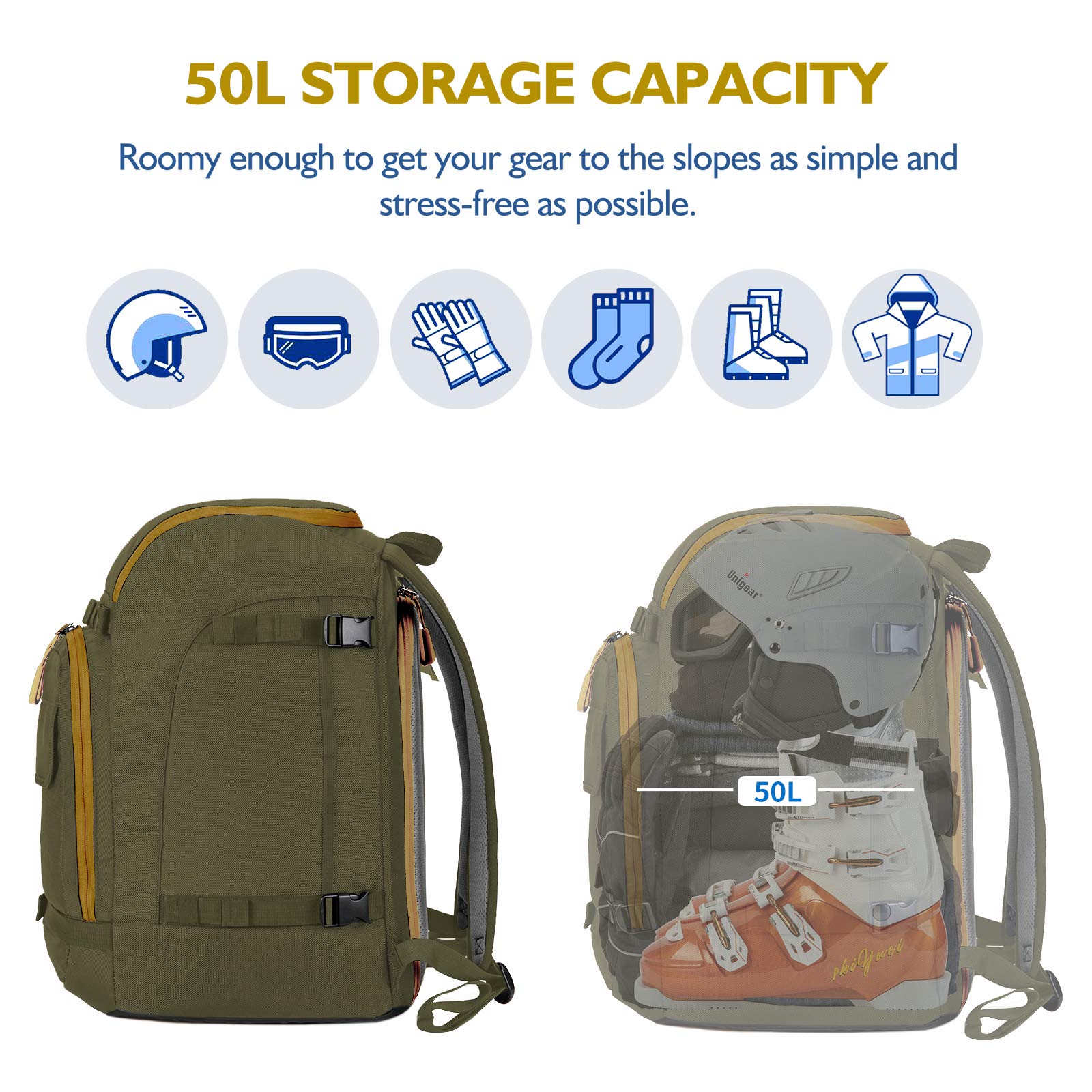 Unigear Ski Boot Bag, 50L Ski Boot Travel Backpack For