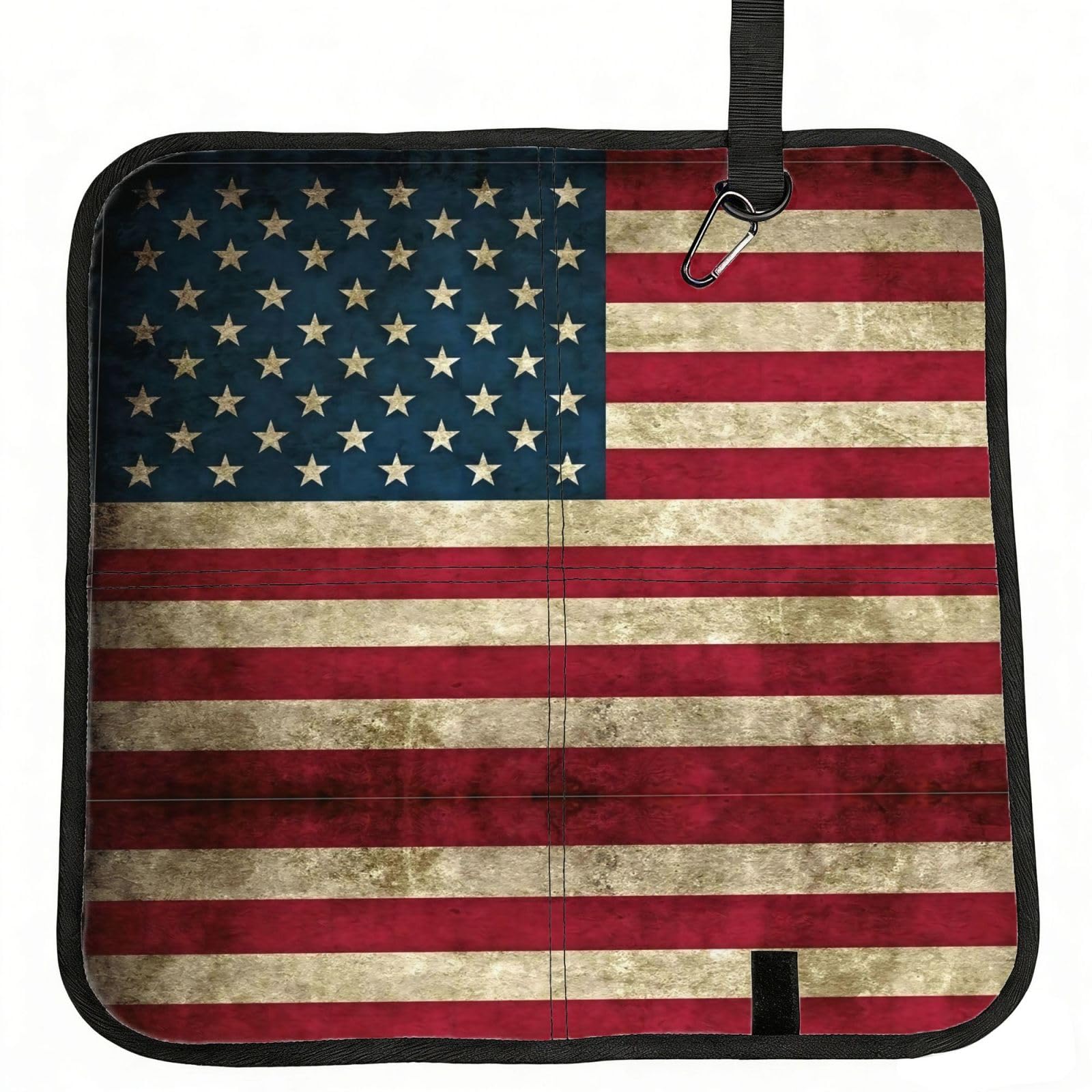 UVBDF American Flag Print Outdoor Sitting Cushion Folding Seat Pad Compact Portable Picnic Bench Cushion Mat