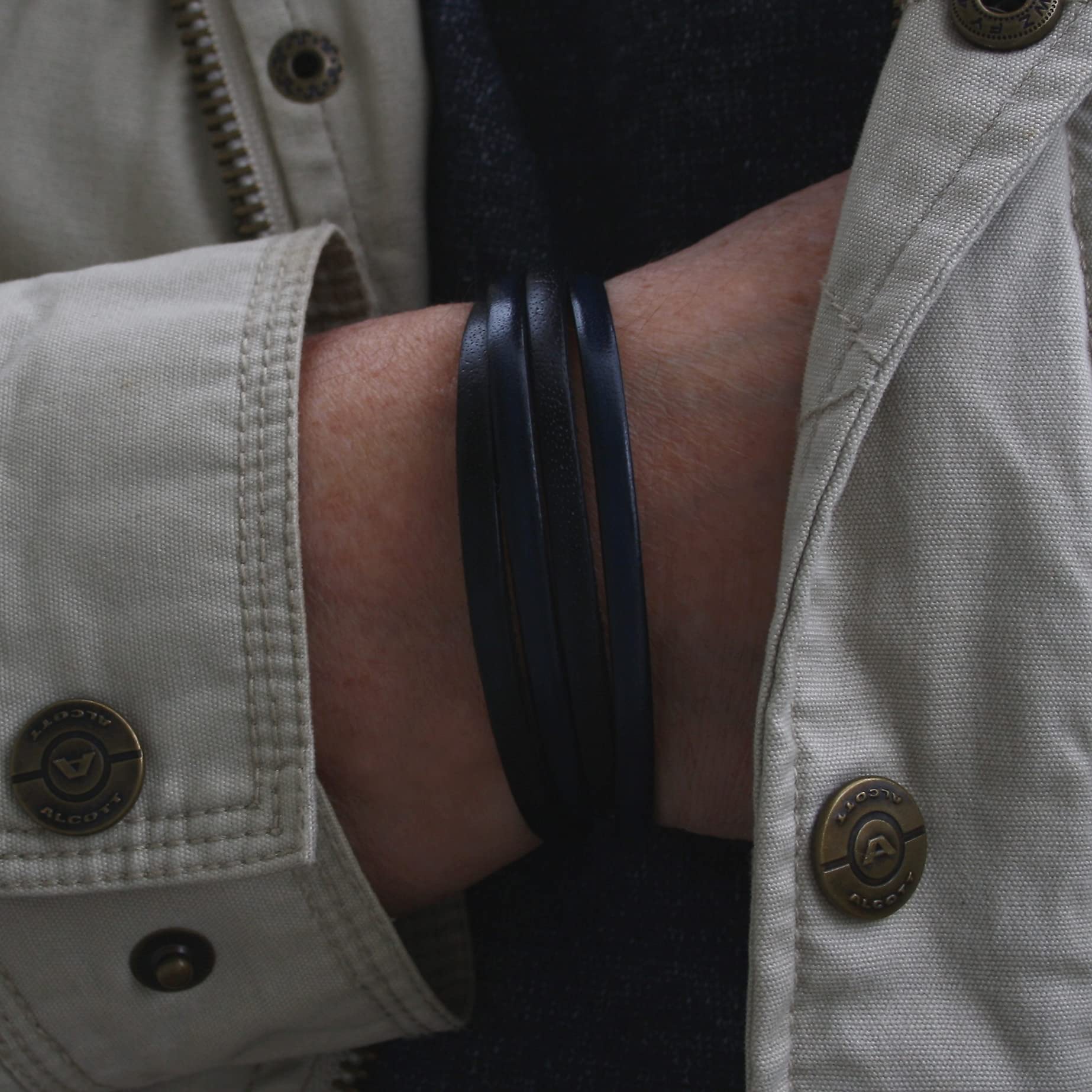 Echt Leder-Armband Twist Schwarz Navy Herren Männer