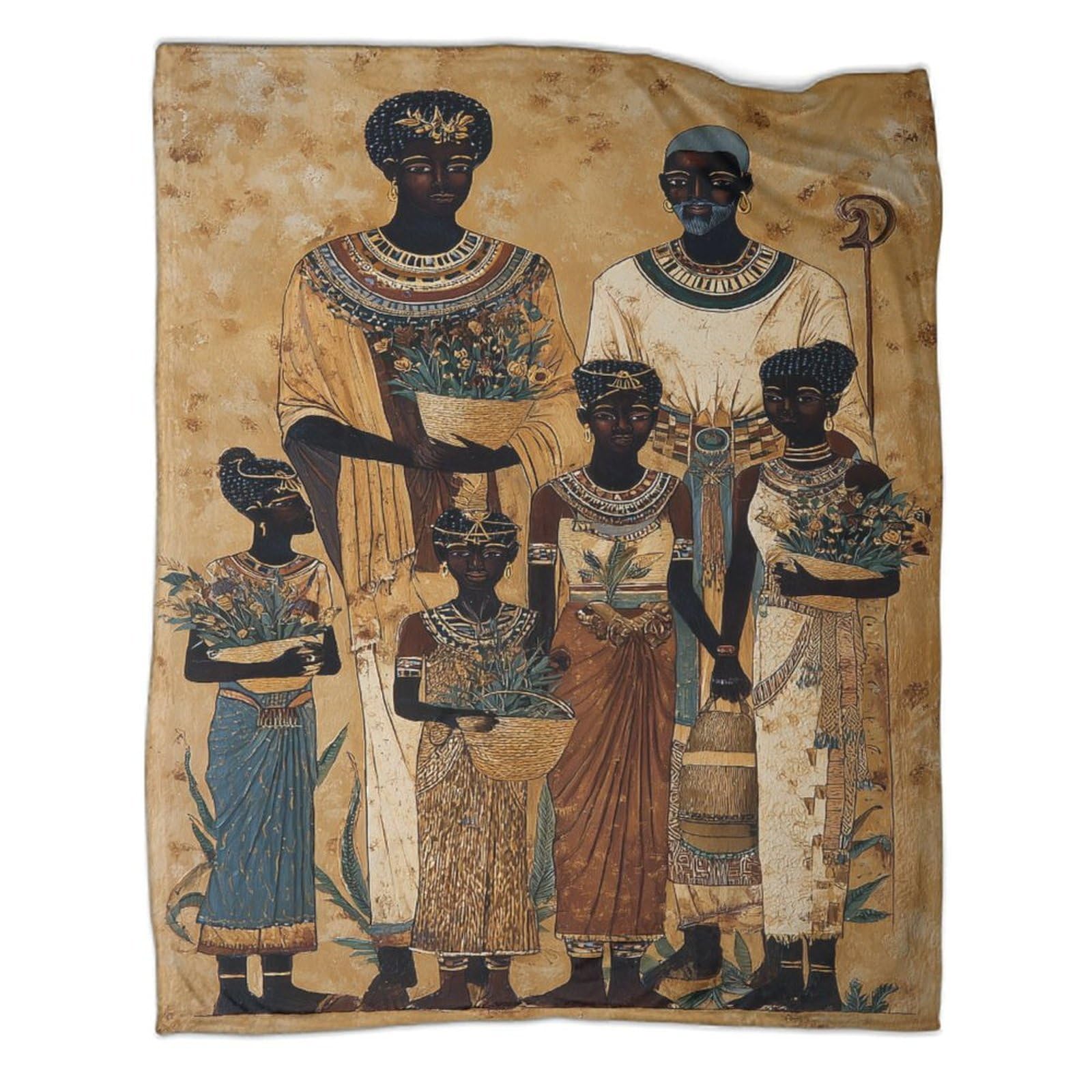 kaiyun Ancient Paintings of Black African Families Pattern Blanket Novel Design Dormitory Soft Comfortable Fluffy Bedding Four Seasons 50x60inch(127x152cm)