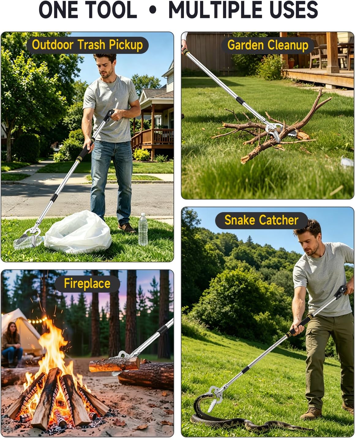 Grabber Reacher Tool, 53.5" Heavy-Duty Trash Picker with Dual Handles | Aluminum Alloy Grabber Tool | Strong Grip Design | Picks Up Trash, Branches & Firewood