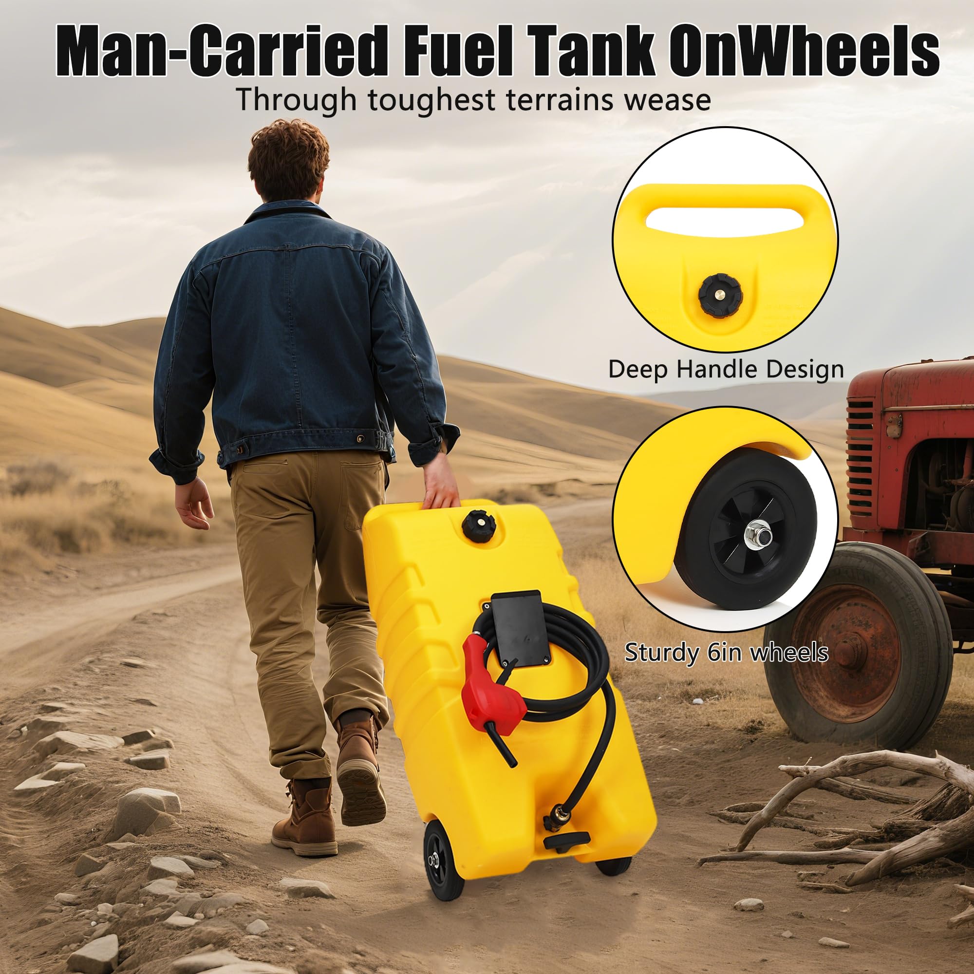 Garvee Caddy à carburant portable 53L – Pompe manuelle efficace – Tuyau trois mètres, vannes anti-fuite – Essence carburant, mobilité accrue pour voiture, tondeuse, bateau, générateur
