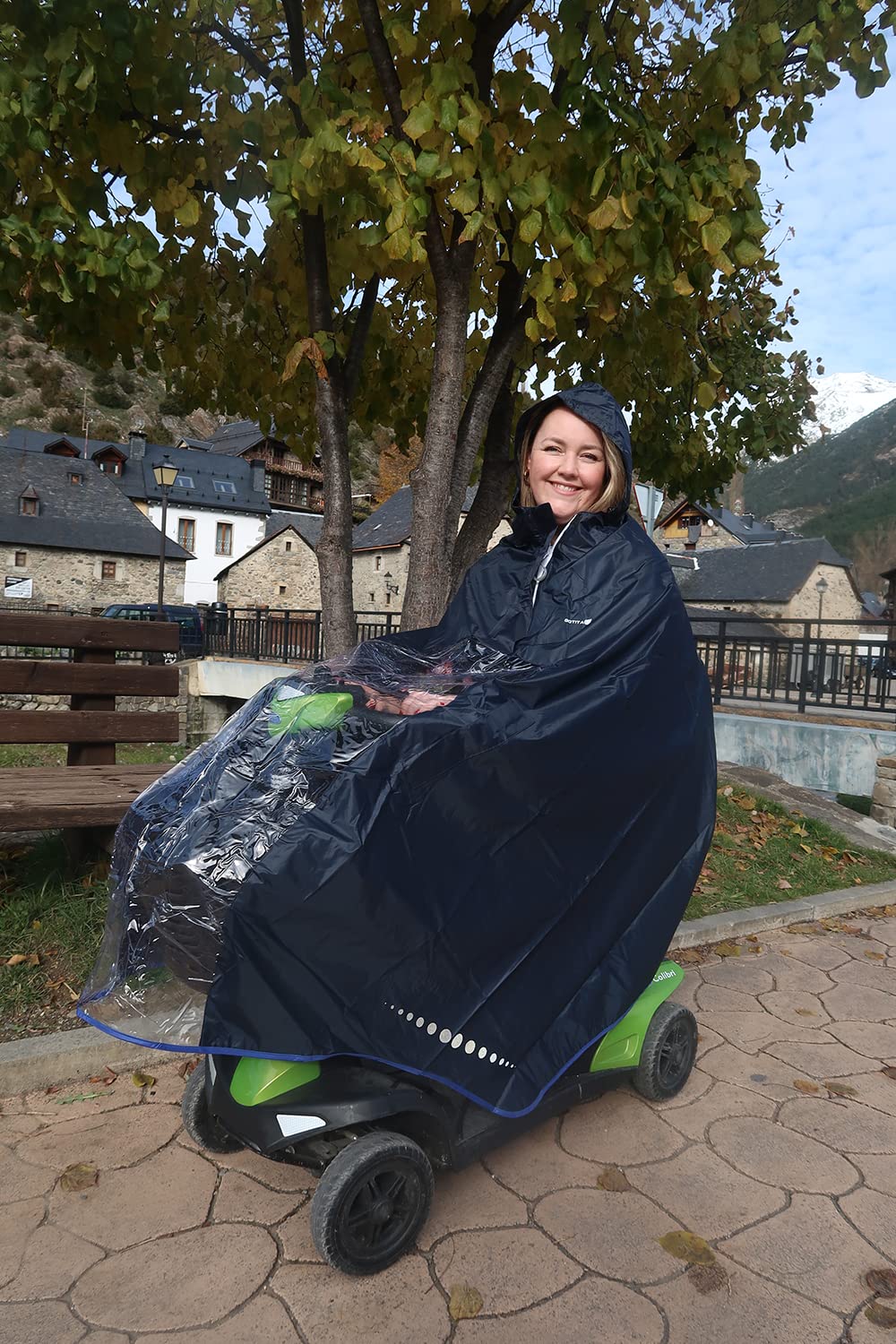 Wodoodporny poncho do elektrycznego wózka inwalidzkiego/skutera - elektryczny płaszcz przeciwdeszczowy dla wózków inwalidzkich - Rozmiar elektryczny/skuter L (Granatowy)