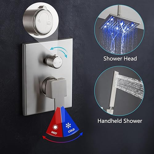 Miniatura 3 de Sistema de ducha de montaje en el techo, juego de cabezal de ducha LED de 10 pulgadas con 2 funciones cUPC, kit de válvula de ducha cUPC, 7415C-BN