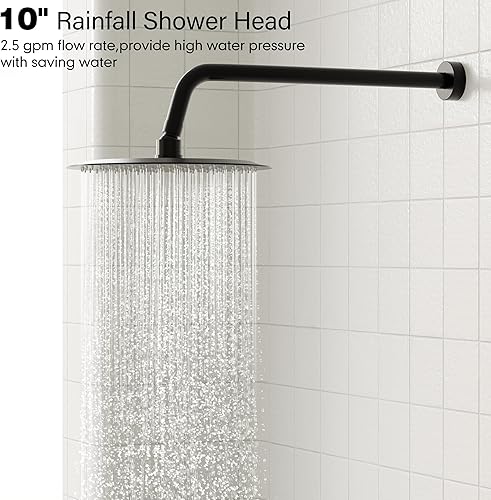 Miniatura 3 de Gabrylly Sistema de ducha negro, juego completo de grifo de ducha de barra deslizante montado en la pared, cabezal de ducha de lluvia de alta