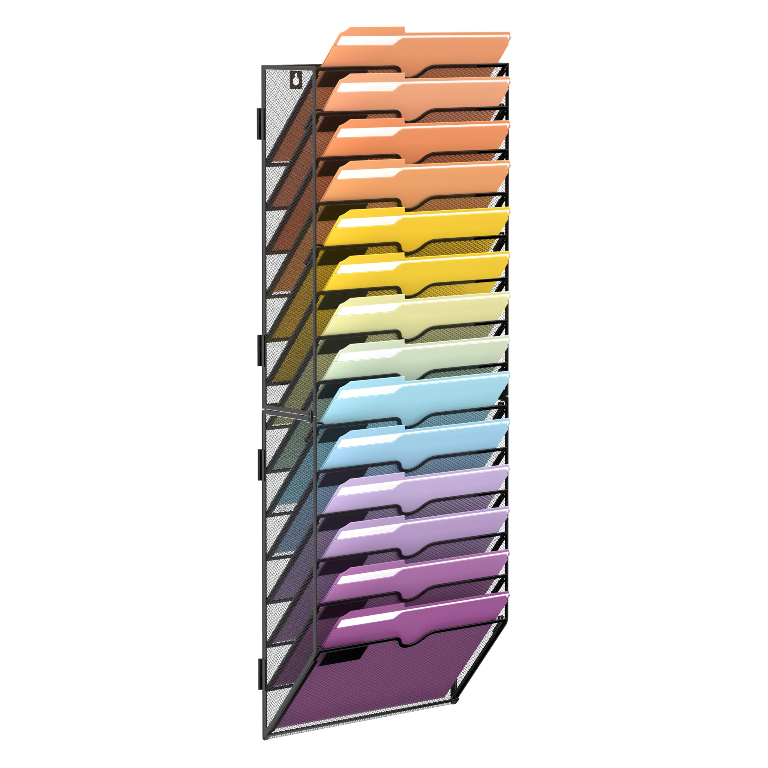 SUPEASY - Organizer da parete con 14 ripiani per documenti, cartelle, fascicoli, blocchi per appunti e riviste, per ufficio e casa, montaggio necessario, colore nero