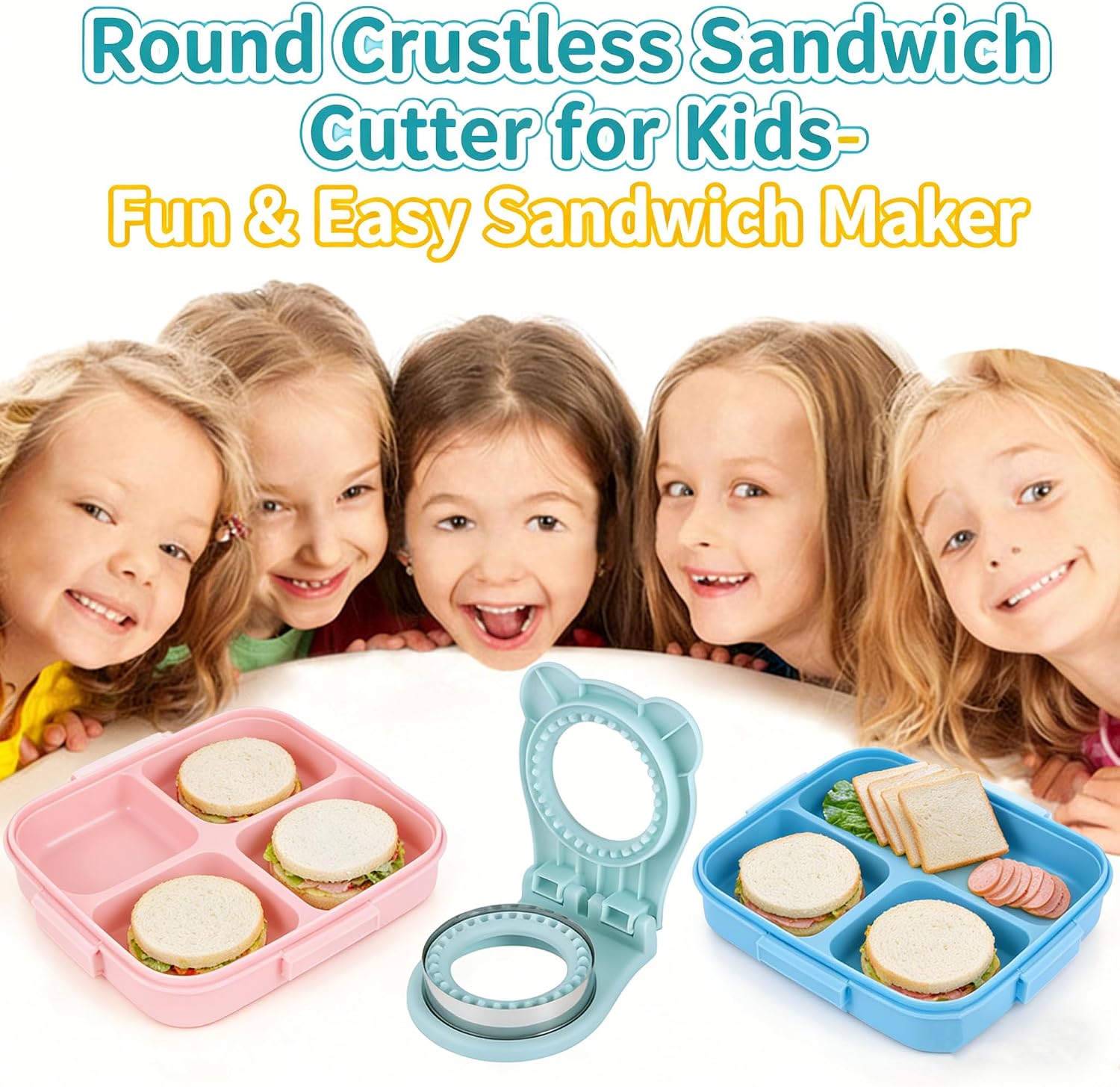Sandwich Cutter and Sealer, Circle Shape, DIY Crustless Sandwich Maker for Kids Lunch Box, Fun Bento Lunch Tool