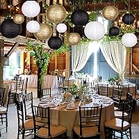 Vista 5 de 15 linternas de papel negras y doradas, redondas, colgantes, chinas, de 4, 6, 8, 10, 12 pulgadas, para despedida de soltera, compromiso, boda, bebé