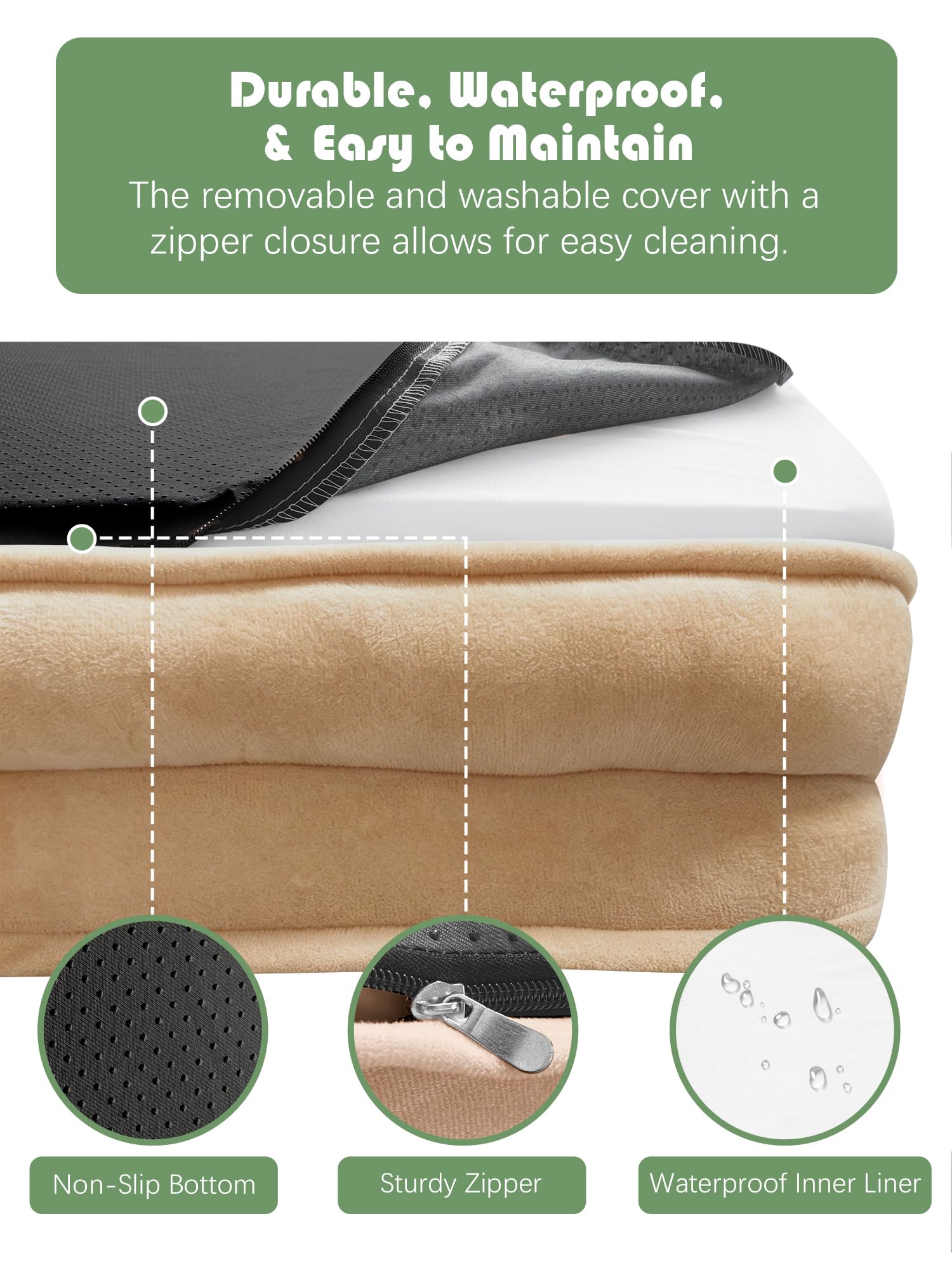 Spotted Play Orthopedic Dog Bed with Sides - Sofa Beds for Small Dogs, Supportive Foam Pet Couch Bed with Washable Removable Cover, Waterproof Lining and Non-Slip Bottom, Brown - S view 6