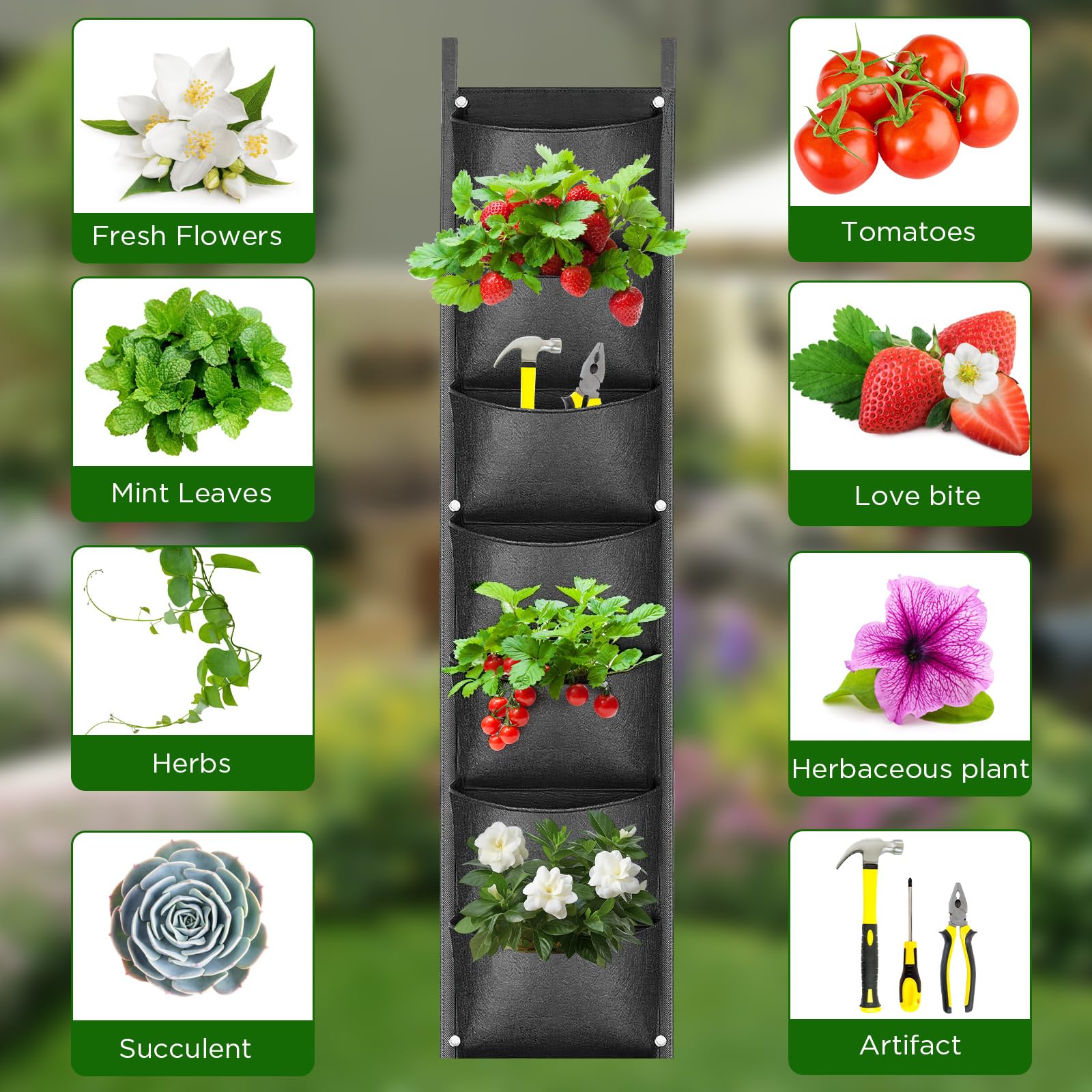 ACTOYS Wiszące torby na rośliny, 2 szt., 7 kieszeni na rośliny, do użytku na zewnątrz, wiszące, pionowe, 99 x 28 cm, na balkon, na zewnątrz, do ogrodu, na podwórko, do biura, dekoracja domu
